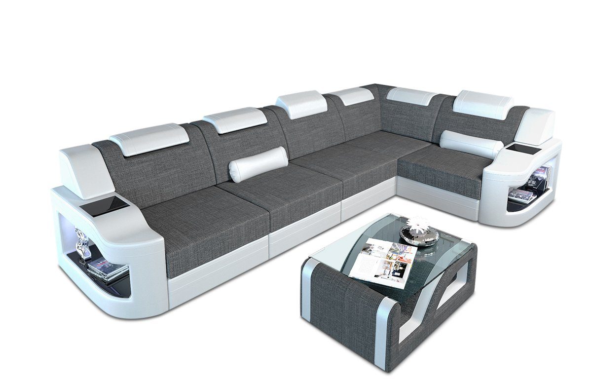Sofa Dreams Ecksofa Design Polster L Stoff Padua Form Stoffsofa, mit Strukturstoff Bettfunktion H grau-weiß Sofa wahlweise Couch