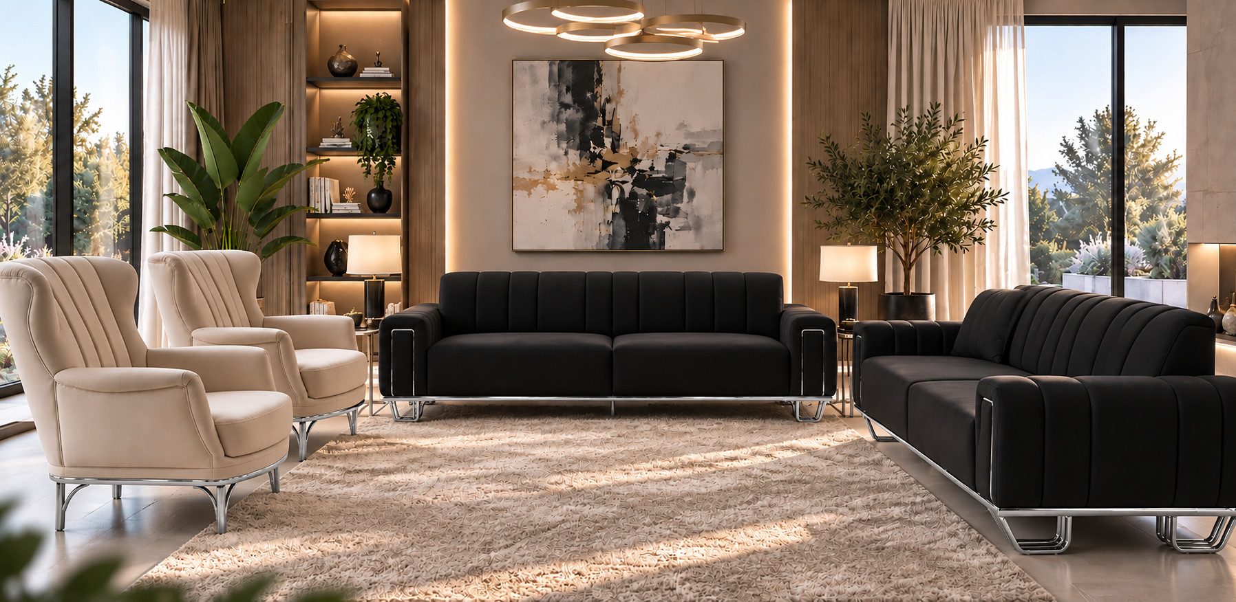 Palms-Store Sofa Maximus Sofa Set Luxus Beste Qualität, Spar-Set, 3-Sitzer + 3-Sitzer + Sessel + Sessel - in 13 Stofffarben erhältlich