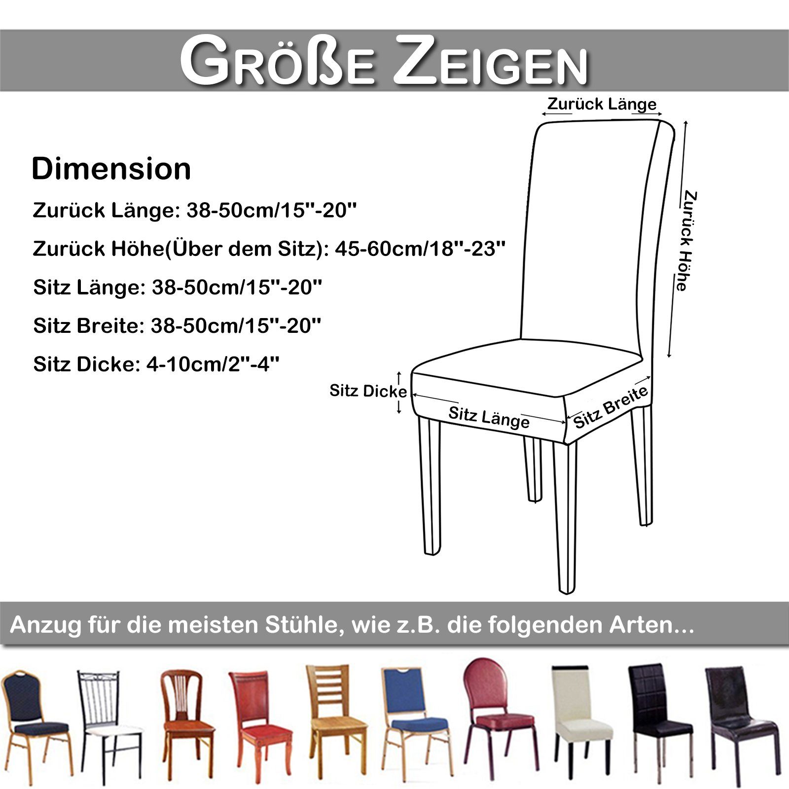 Universal Stuhlbezug 1/2/4/6/8er Stuhlhusse 2 Farbe, Grau Elastisch Schwingstühle für Stuhlhussen und Esszimmerstühle Stuhlüberzug Stretch Spannbezug BTTO,