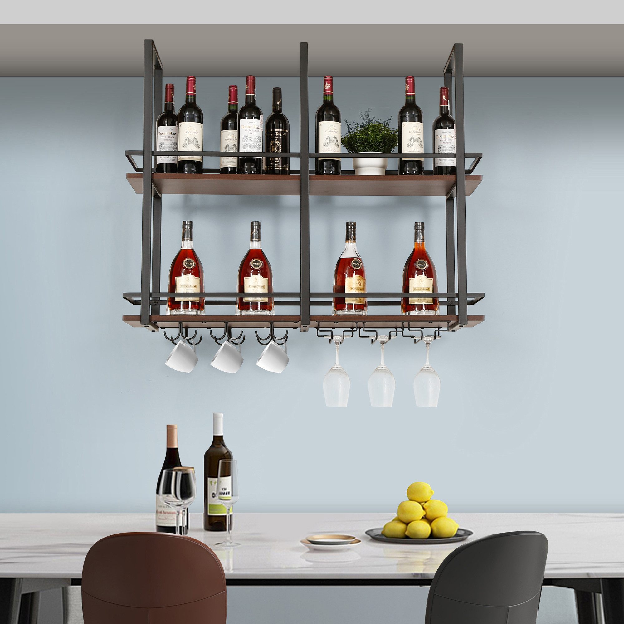 en.casa Weinregal, »Hubro« mit Glashalterung 100 x 30 x 85 cm Schwarz/Walnu günstig online kaufen