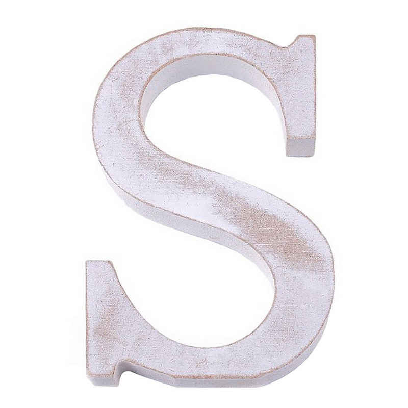 maDDma Deko-Buchstaben 3D Holzbuchstabe 11 cm, weiß-vintage, Einzelbuchstabe "S"