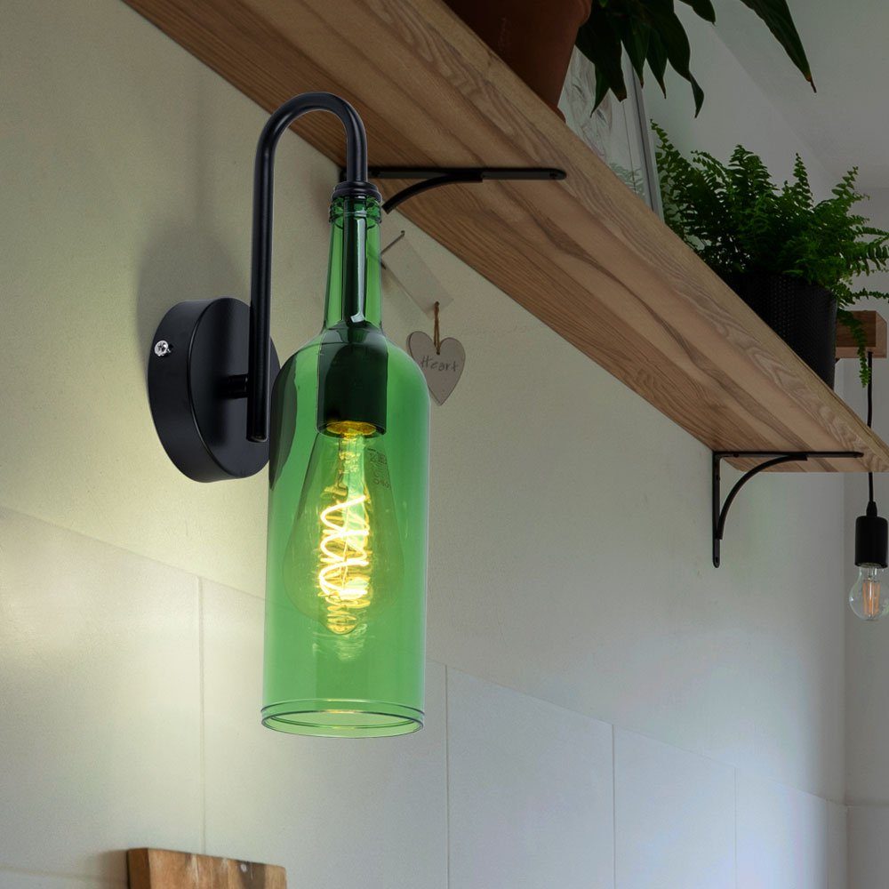 etc-shop LED Wandleuchte, Leuchtmittel nicht inklusive, Wandlampe Wohnzimmerleuchte grün Flaschen Design H 35 cm