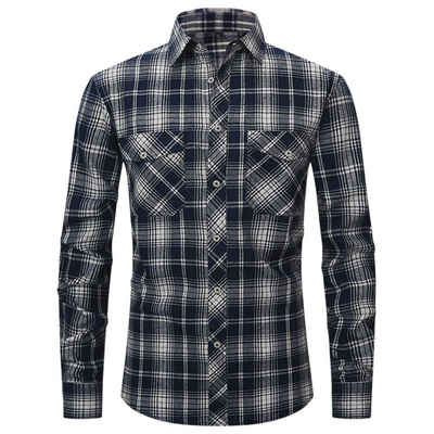 Lapastyle Flanellhemd Herren Kariert Freizeithemd Holzfällerhemd Knopf Karohemd Langarmhemd (für tägliche, Arbeit, 1-tlg) Kragen Сорочки Slim-Fit Plaid Tops Taschen Oberteile