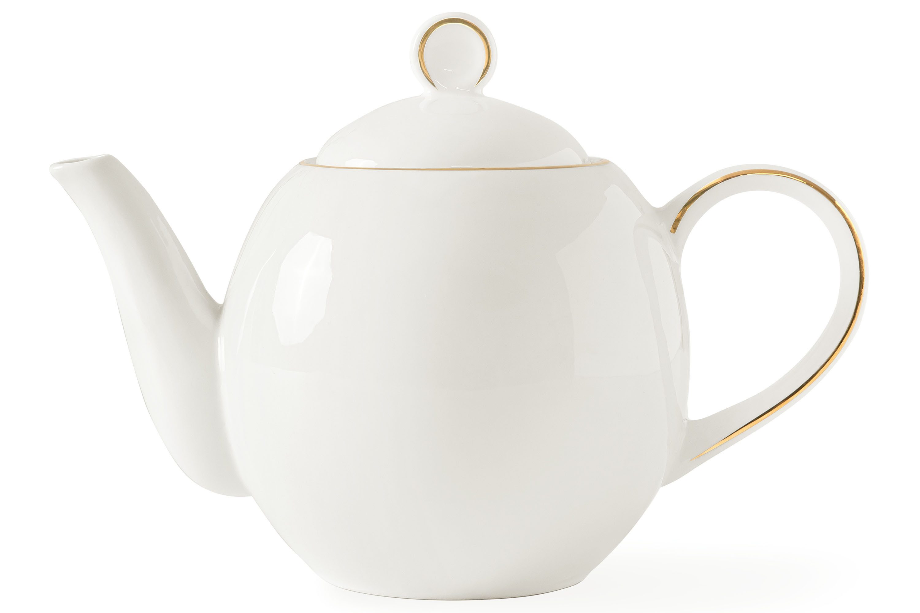 KONSIMO® Teekanne AD BELLA Kanne, Kaffeekanne, Porzellankanne, 0.9 l, mit Deckel, ecru Farbe mit Goldlinie, Handwäsche empfohlen