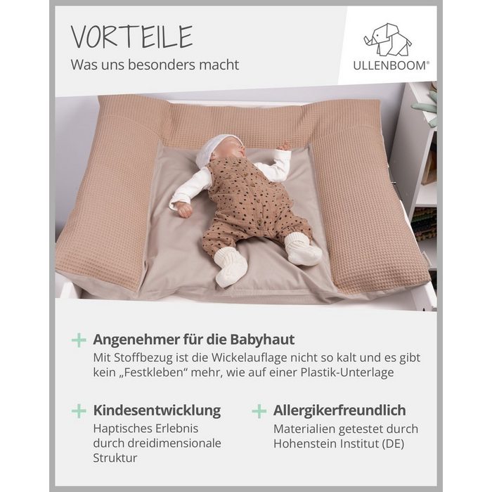 ULLENBOOM ® Wickelauflagenbezug Wickelauflagenbezug Sand/Beige 75x85 cm (Made in EU) Bezug mit Hotelverschluss 100% Baumwolle