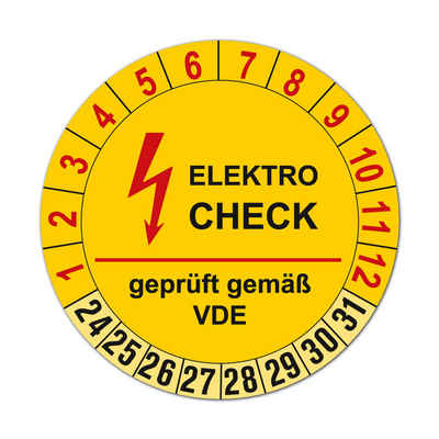 LYSCO Hinweisschild Elektro Prüfplaketten für 8 Jahre und 12 Monate, (30mm, Farbe gelb, 100 St., Prüfaufkleber, Prüfetiketten), Folienaufkleber mit UV-Schutzlackierung (Auf-P13)