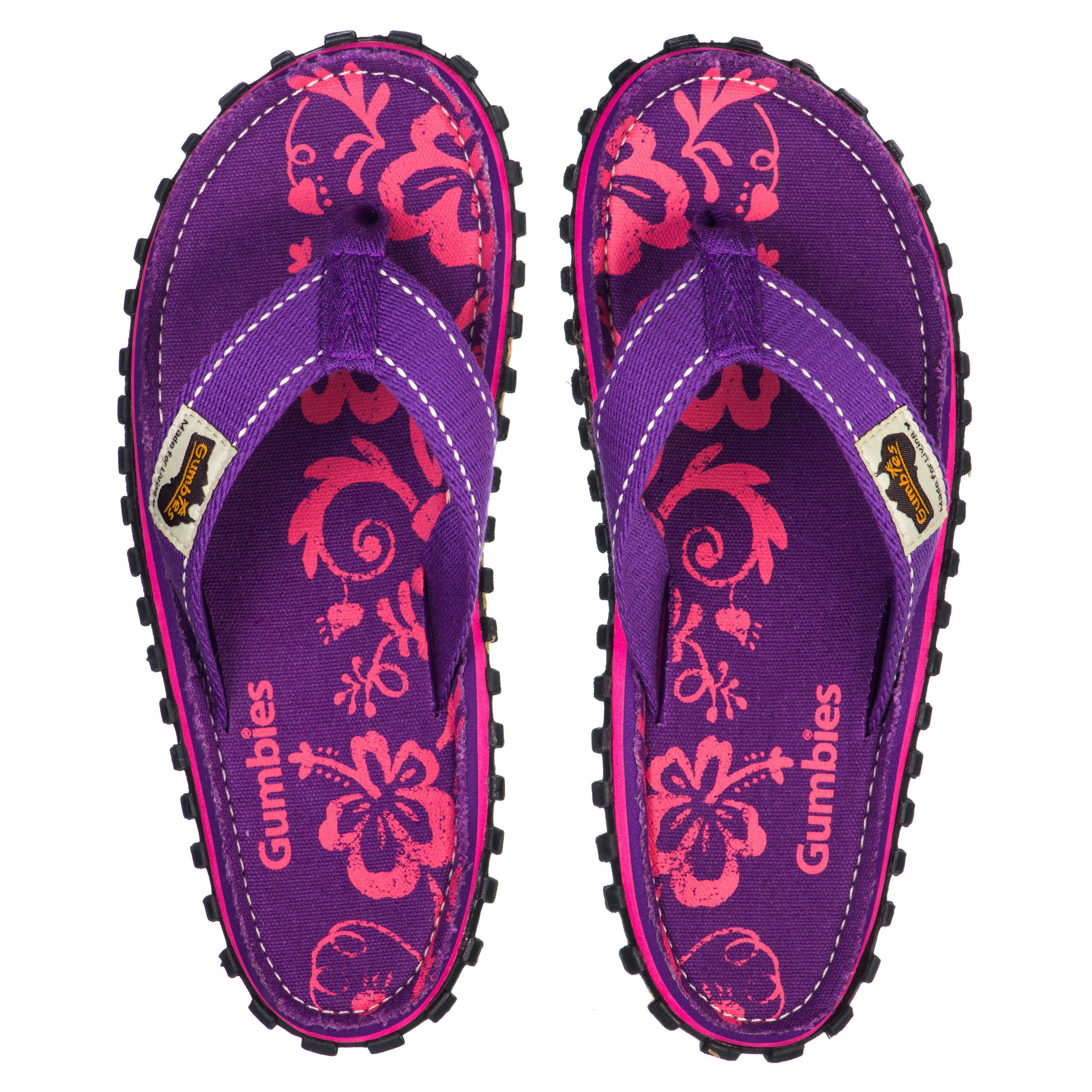 Gumbies Original Kids in Purple »in Hibiscus Designs« recycelten Materialien aus farbenfrohen T-Strap-Zehentrenner