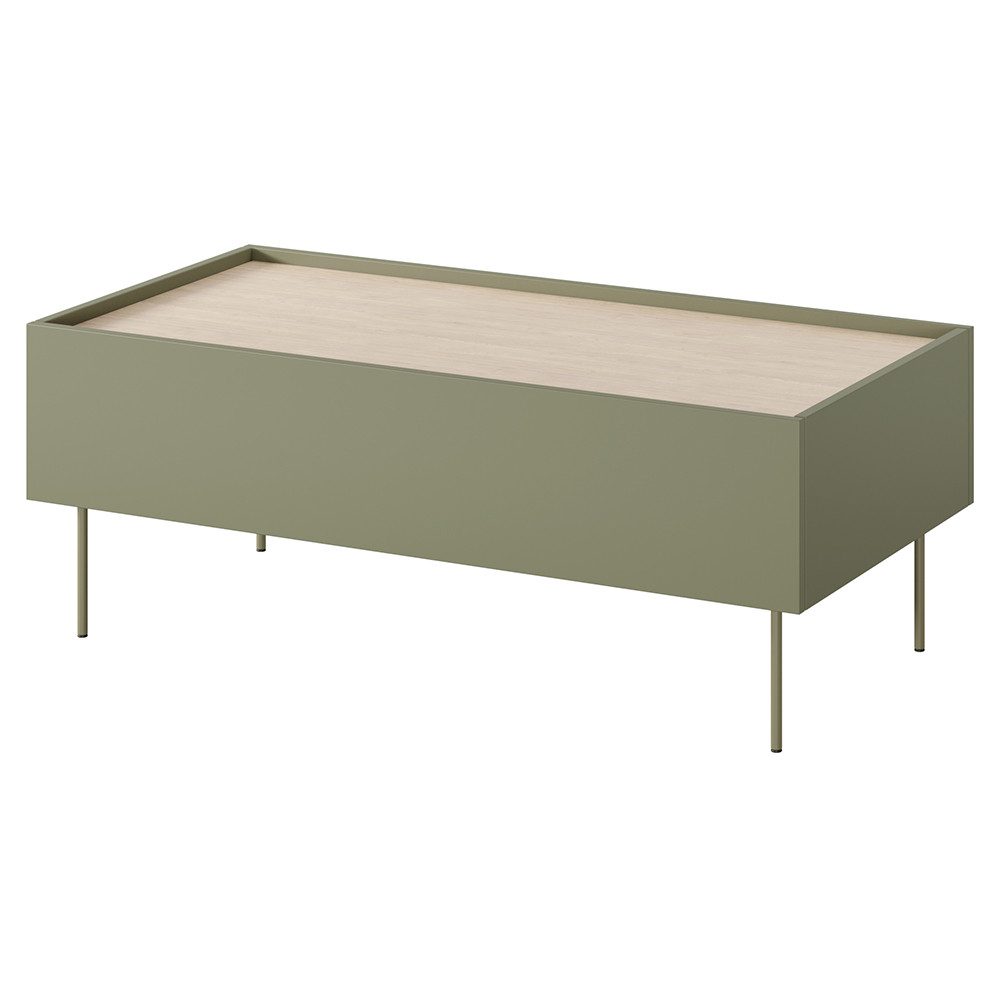 Lomadox Couchtisch DELFT-141, in olivgrün und Eiche, 120 cm breit, 2 Schubladen