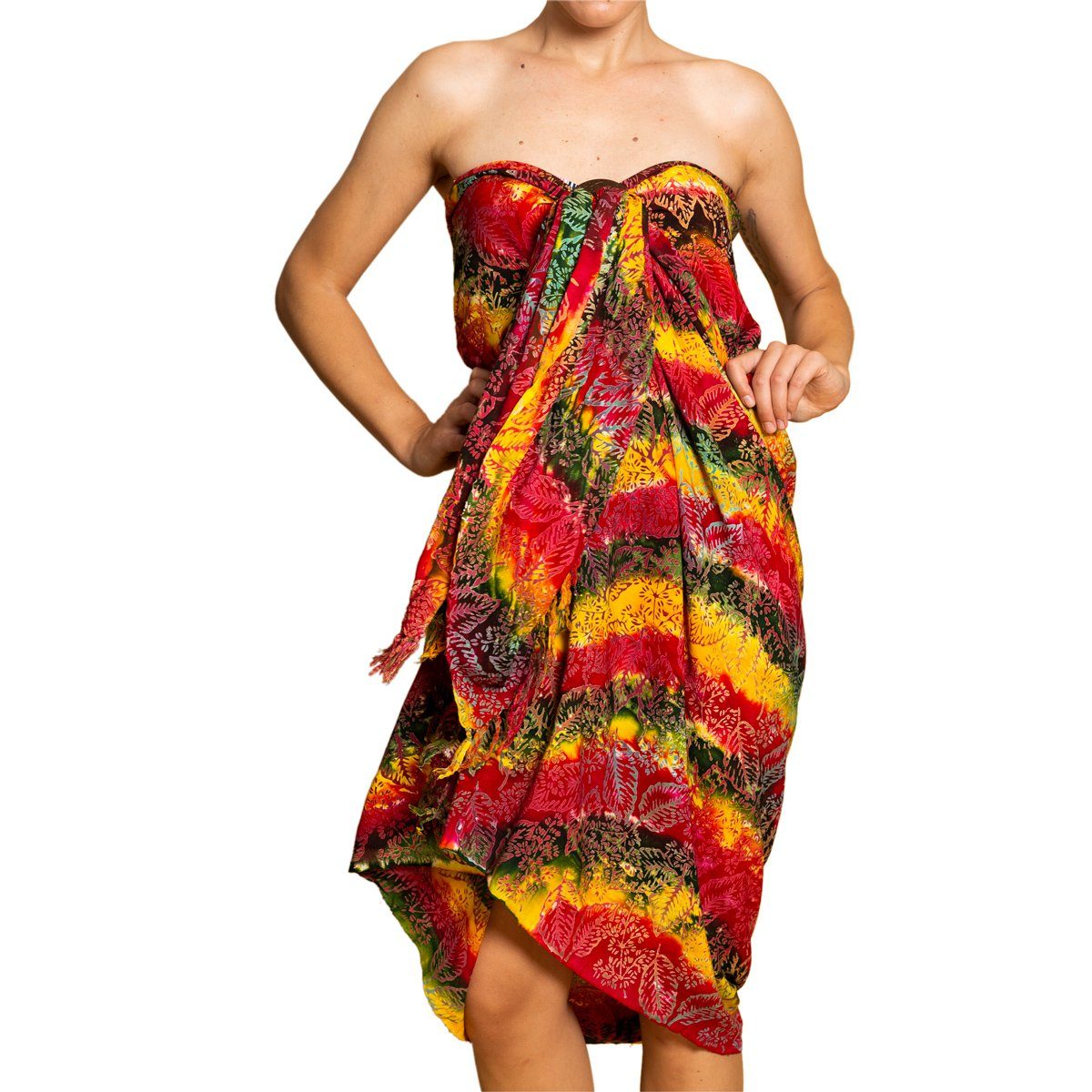 PANASIAM Pareo Sarong Wachsbatik Bunttöne aus hochwertiger Viskose Strandtuch, Strandkleid Bikini Cover-up Tuch für den Strand Schultertuch Halstuch B023 Dreamy leafs