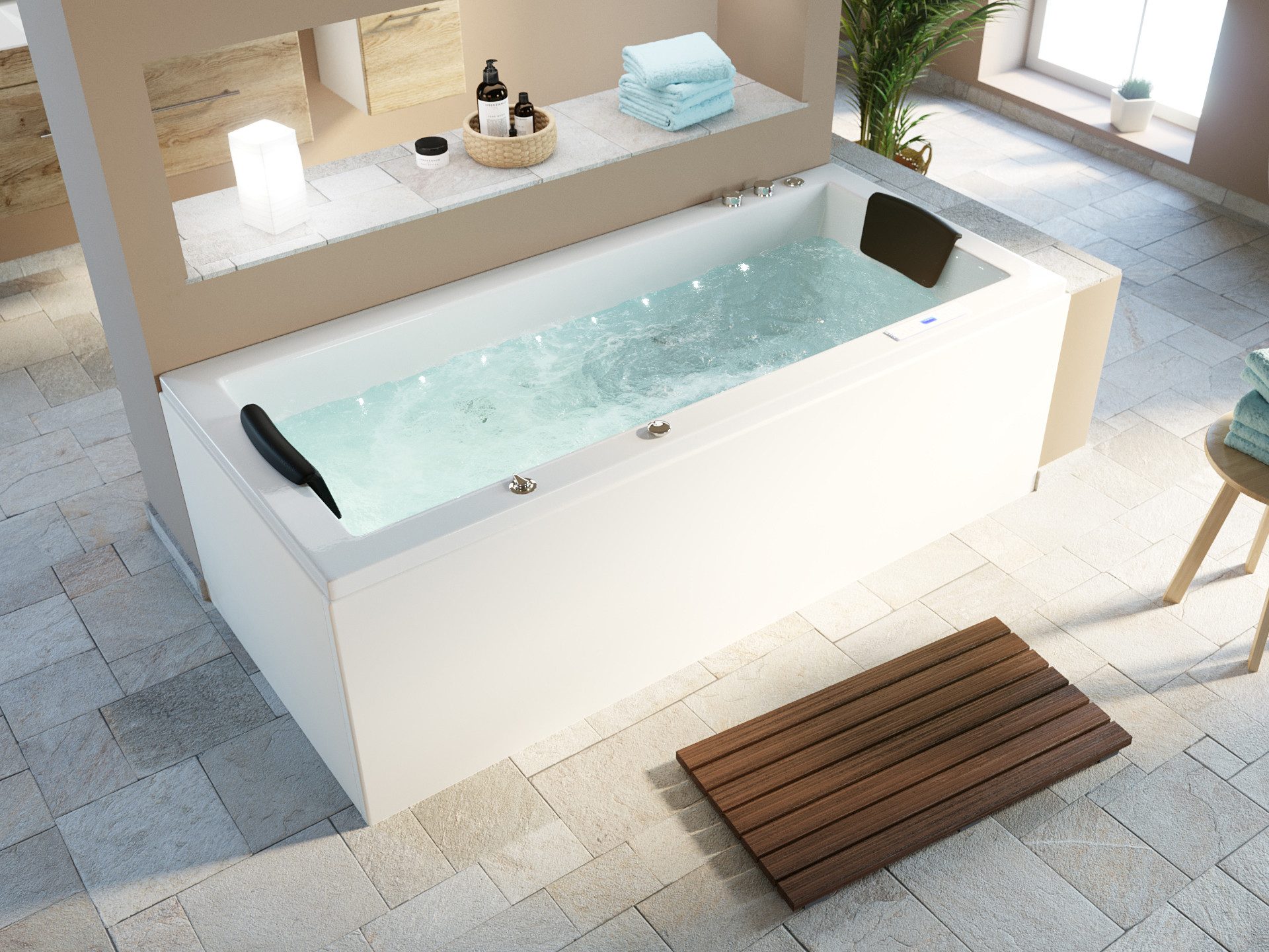 Magnolia Home Whirlpool-Badewanne Deluxe Whirlpool Set OMEGA ULTRA 170 mit 80 Düsen und LED-Beleuchtung