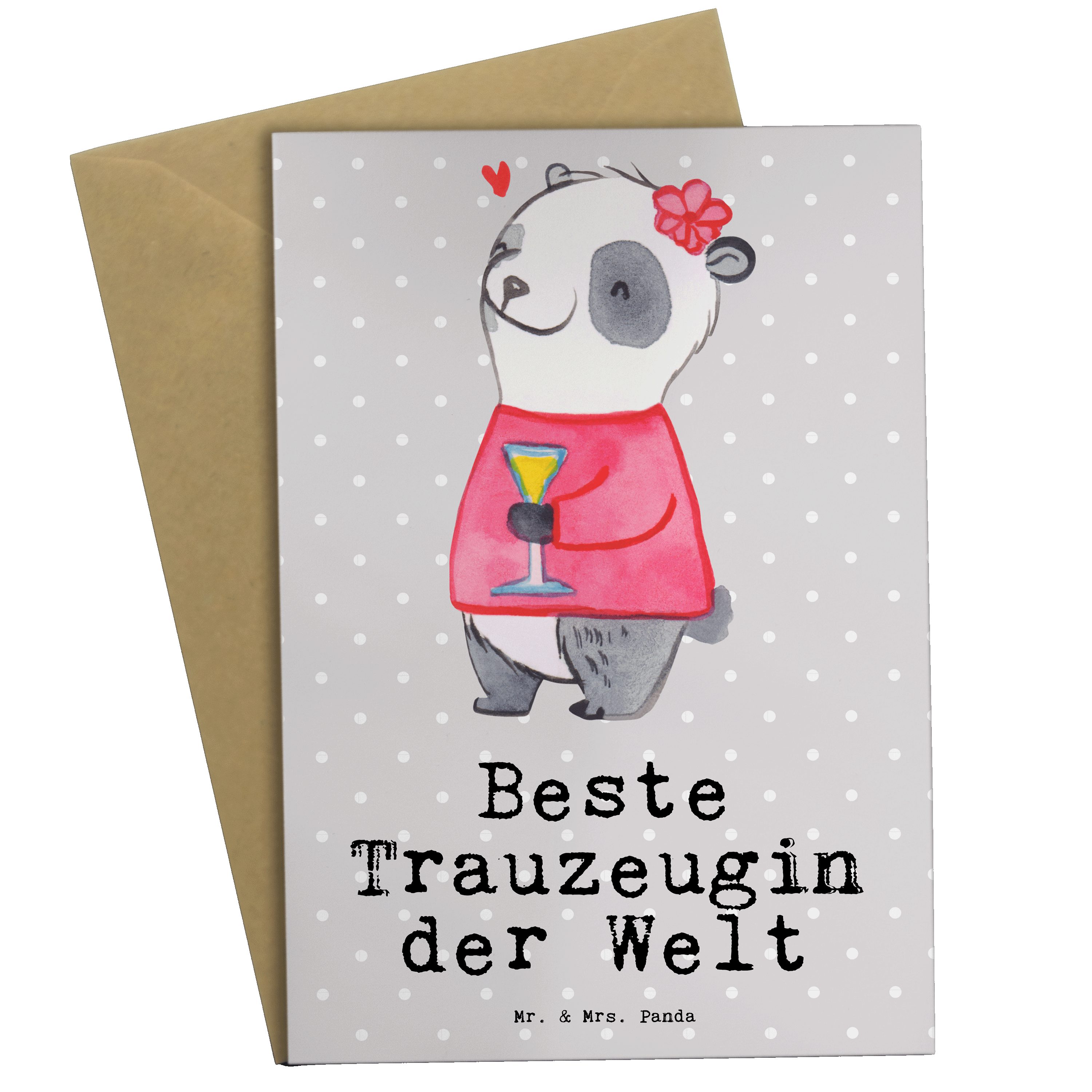 Mr. & Mrs. Panda Grußkarte Panda Beste Trauzeugin der Welt - Grau Pastell - Geschenk, Freude mac