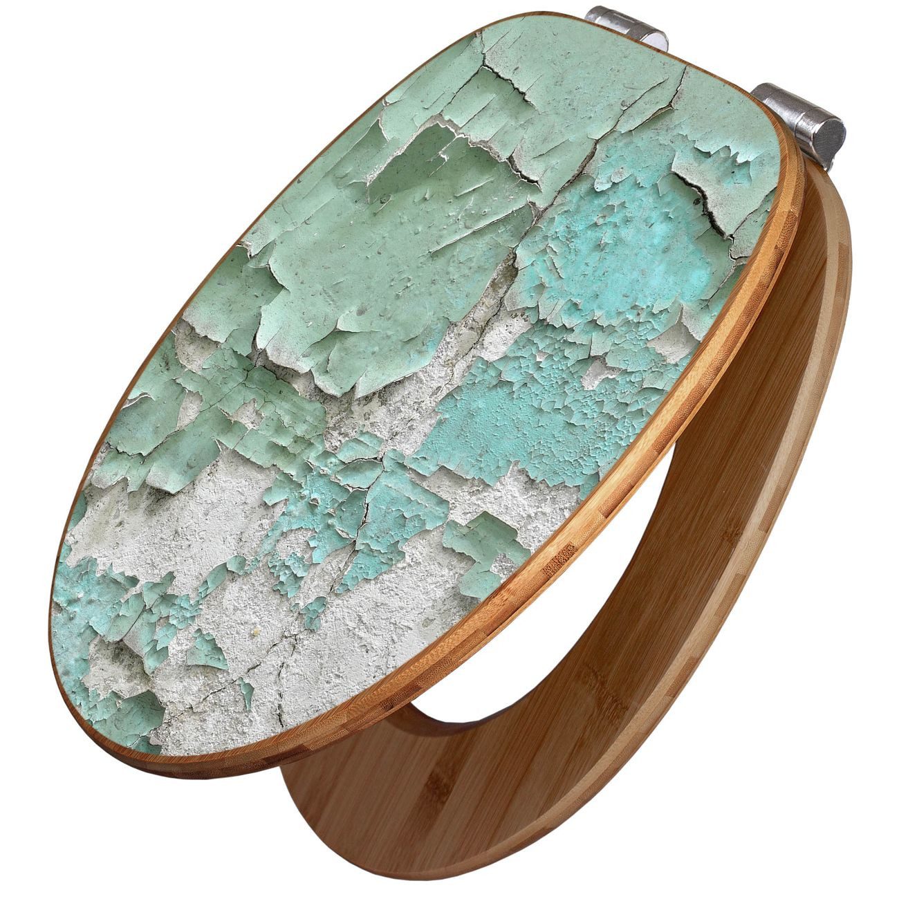 banjado WC-Sitz aus Bambus mit Absenkautomatik Motiv Patina Mint (umweltfreundliches Material, integrierte Absenkautomatik), 45,8 x 37,5 x 5 cm