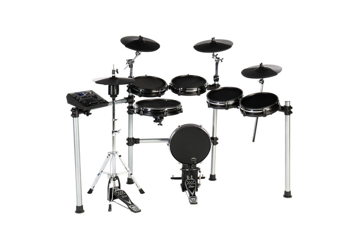 FAME E-Drum,DD-ONE Pro XT E-Drum Set Elektronisches Schlagzeug-Set mit echter HiHat 12" Snare-Pad und 12" Kick-Pad 554 deutsche Studio-Sounds 78 Drumsets Aux MIDI MP3 und Effekten inkl. Rack Schwarz, E-Drums, E-Drum Sets, DD-ONE Pro XT, E-Drum Set, Elektr