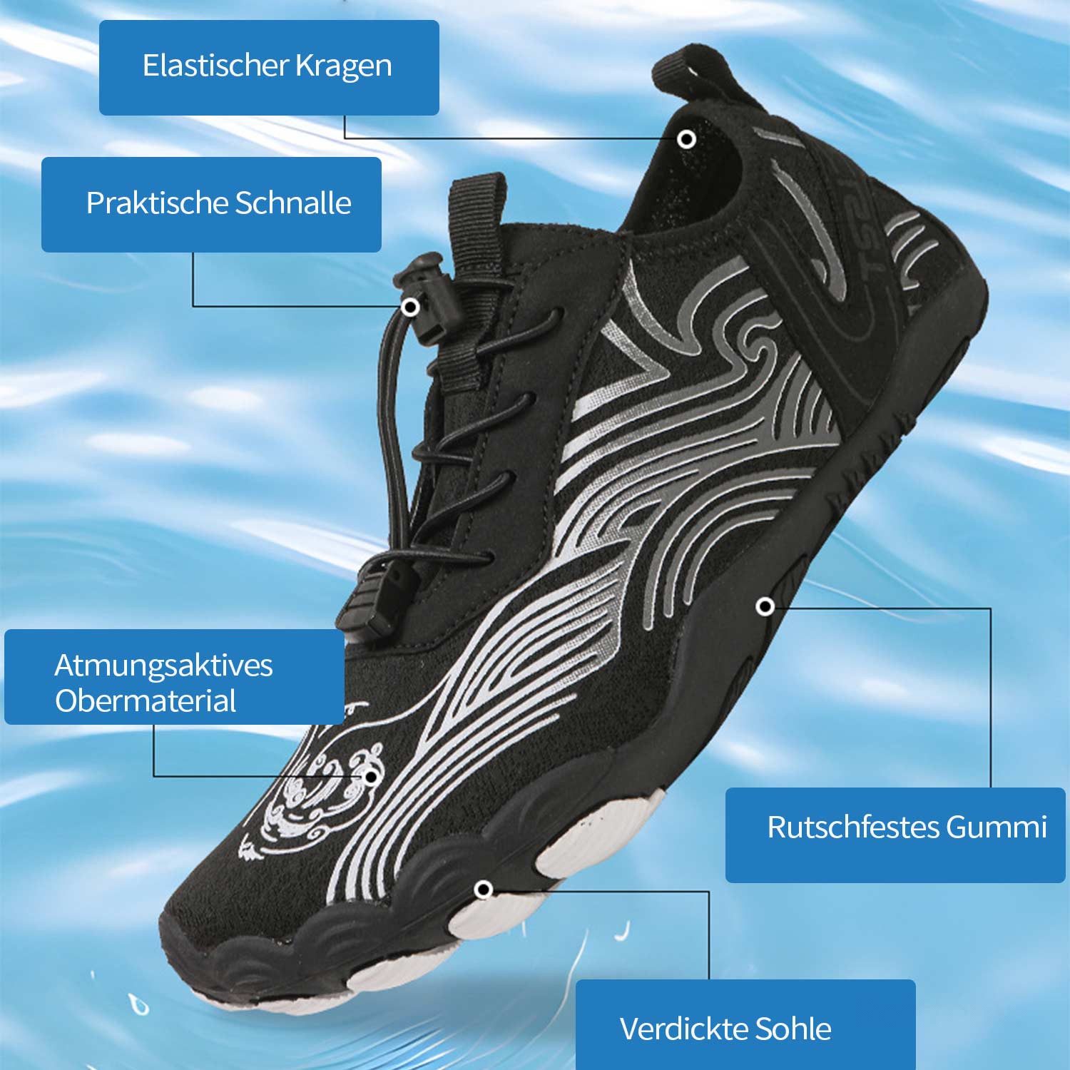Refttenw Unisex Zehenschuhe SchnellTrocknend Wasserschuhe Surfschuhe Aquaschuhe Barfußschuh Weich Leicht Atmungsaktiv Rutschfeste Badeschuh