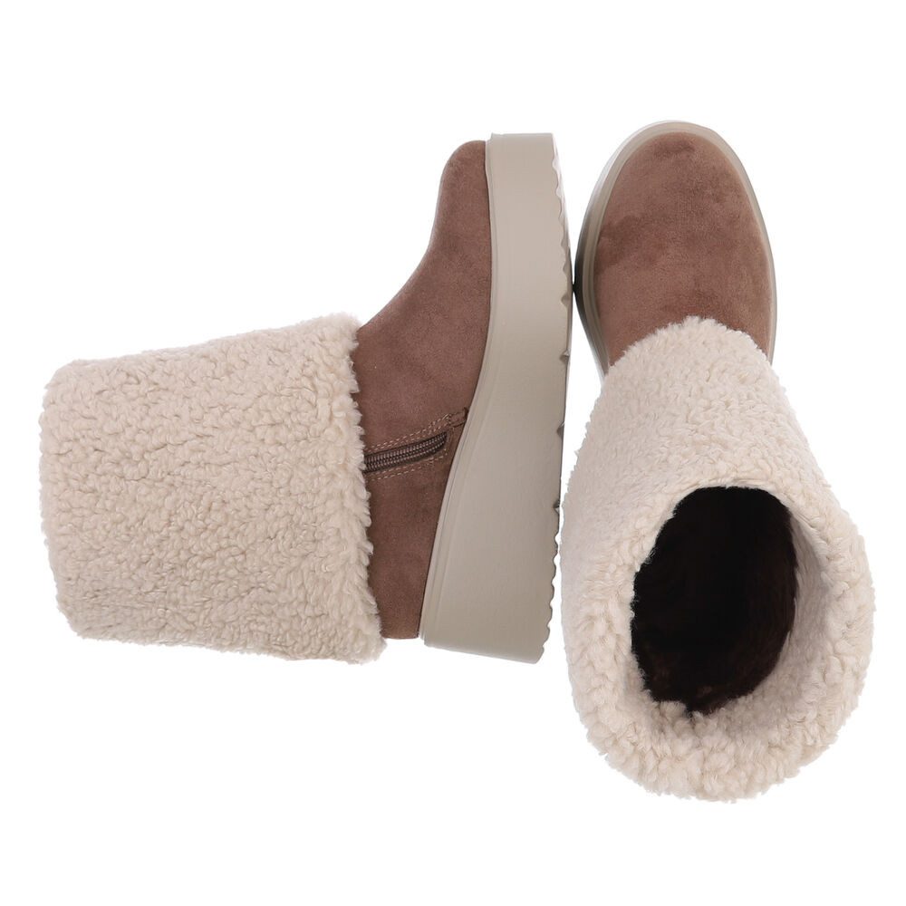 Ital-Design Wärmende Plateau-Stiefel mit flauschigem Schaft für Damen Plateaustiefelette (90851744) Keilabsatz/Wedge Stiefeletten in Hellbraun