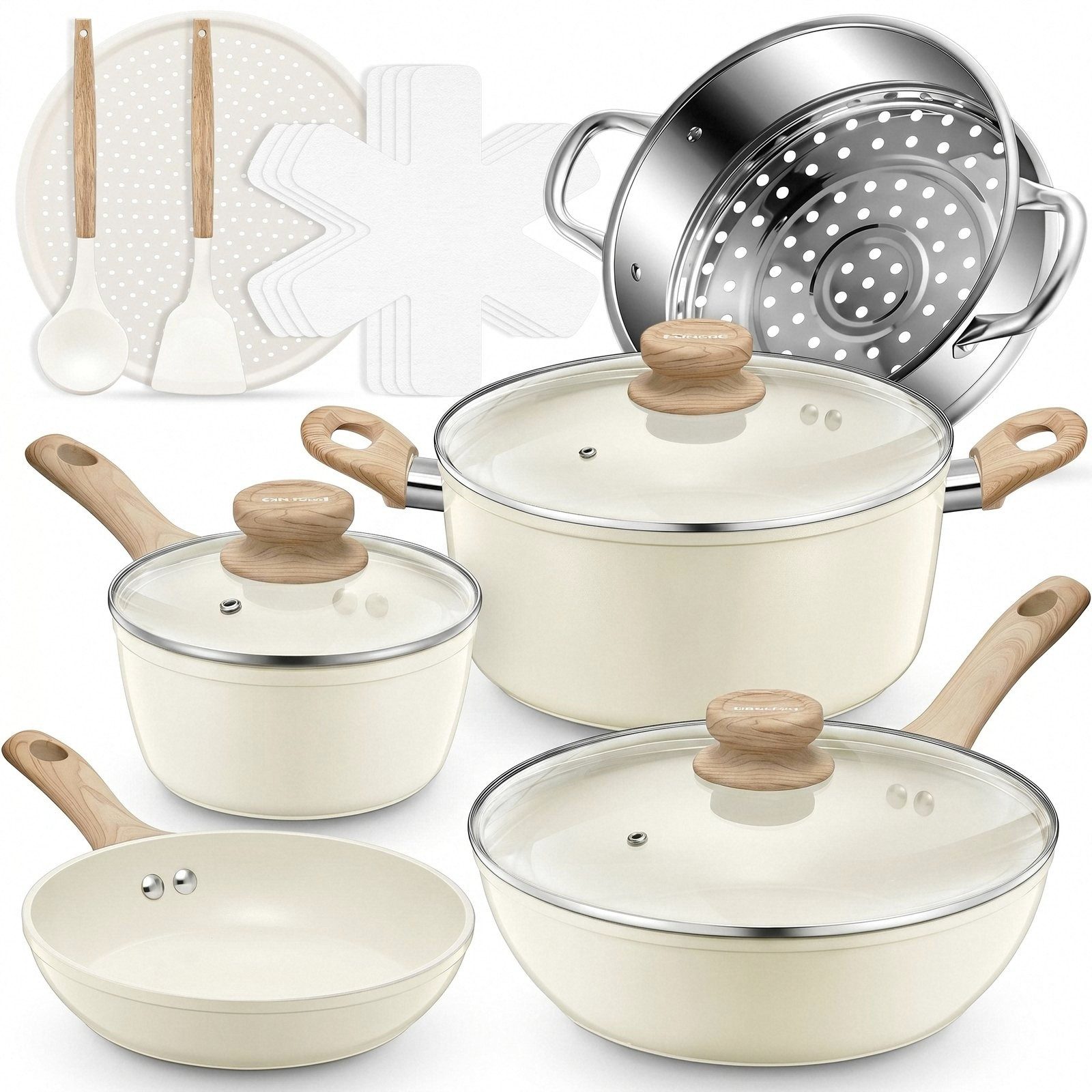FOHERE Pfannen-Set 15-teiliges Antihaft-Kochgeschirr-Set, Keramik-Topf- und Pfannenset, (Set, 15-tlg)