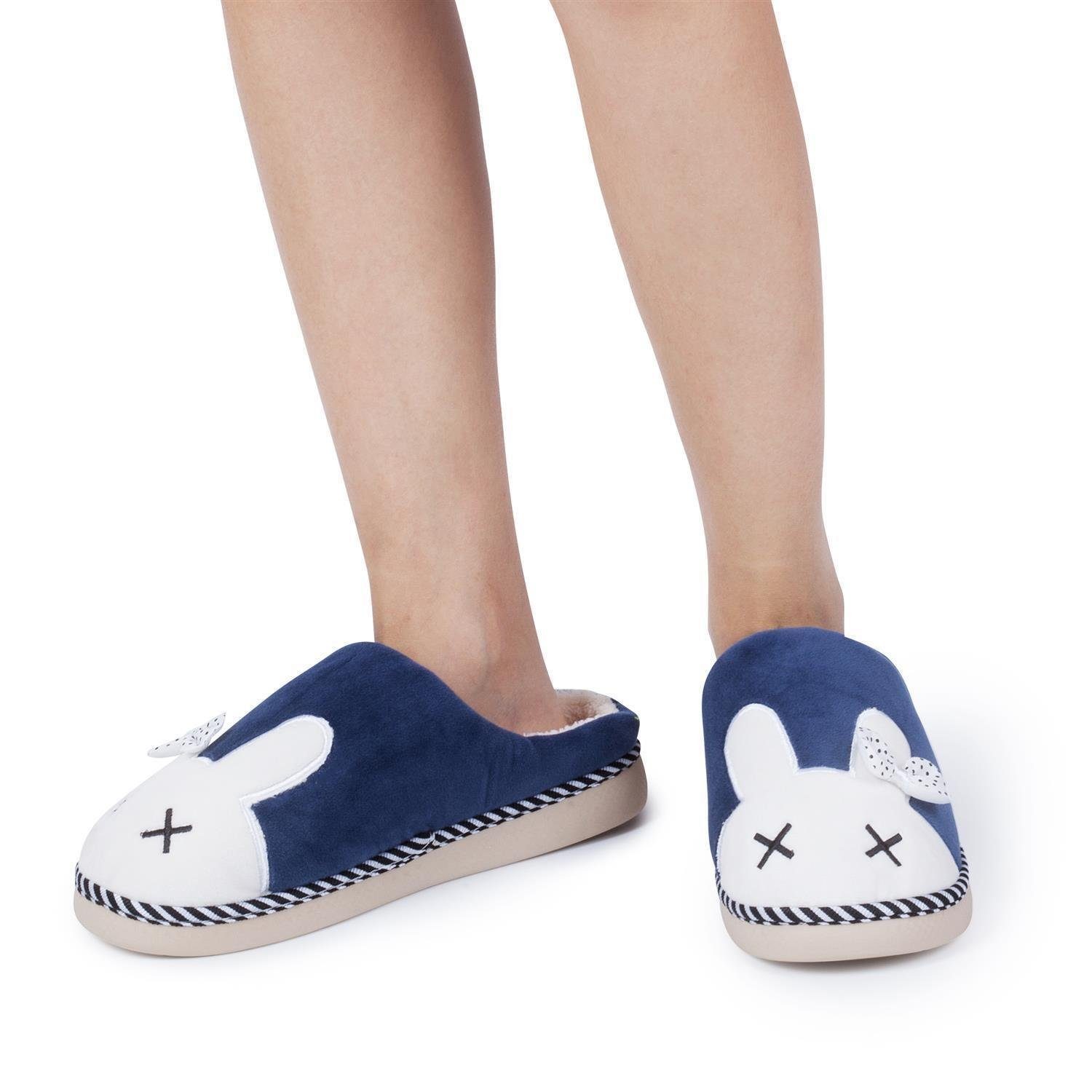 Katara Tier Pantoffeln Gr. 34-41 (Einhorn, Katze, Hase) Plüsch Hausschuhe Hausschuhe, weich, warm, süß, kuschelig, Plüsch Kaninchen (blau)
