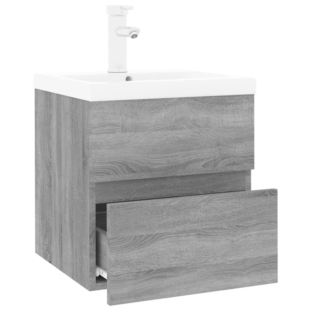 Sonoma (1-St) Einbaubecken Waschbeckenschrank Grau mit Badezimmerspiegelschrank vidaXL Holzwerkstoff