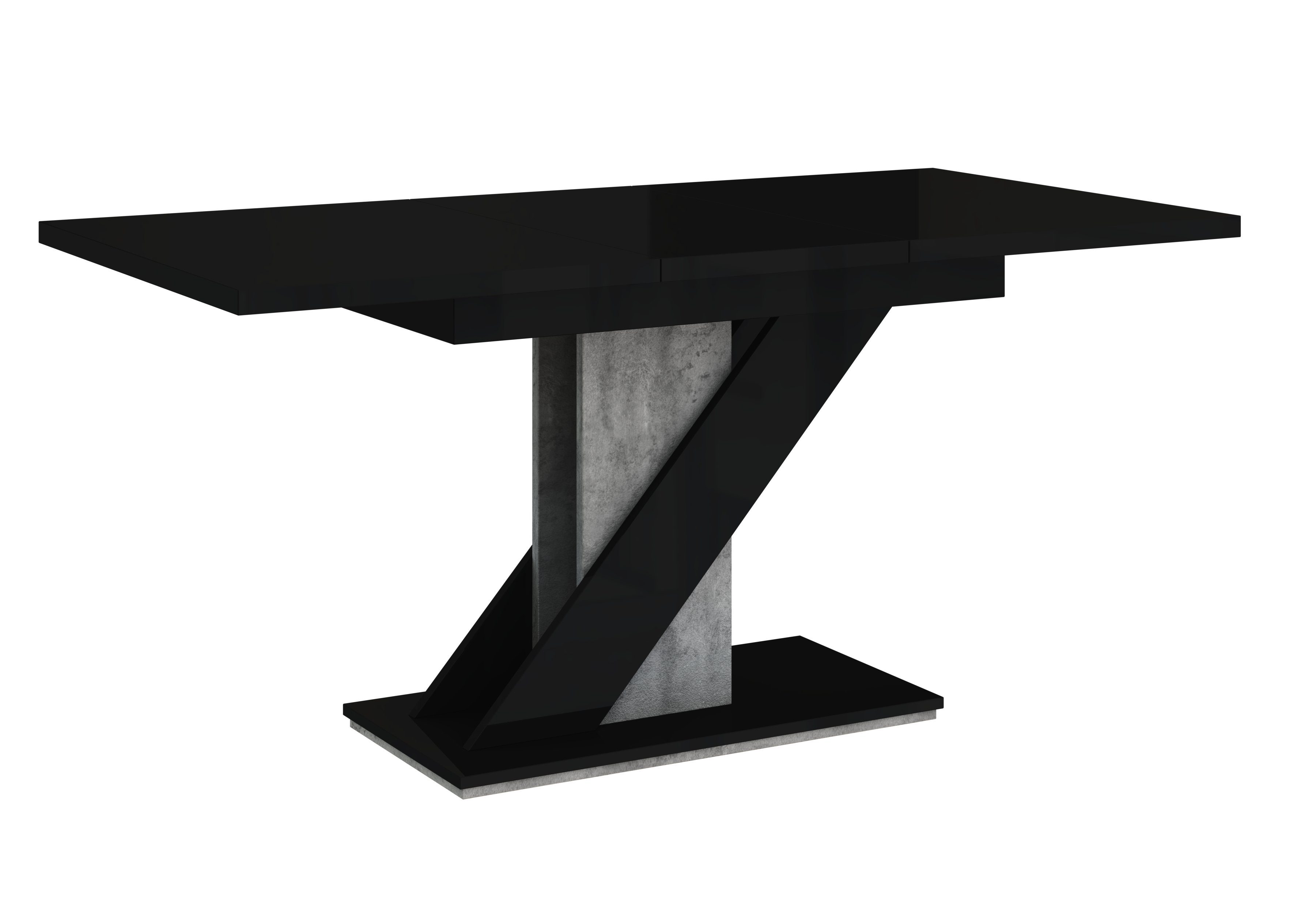 120-160 Schwarz Hochglanz Esszimmer, + Beton Ausziehbar Compleo Tisch Chloe, Esstisch Esszimmertisch cm,