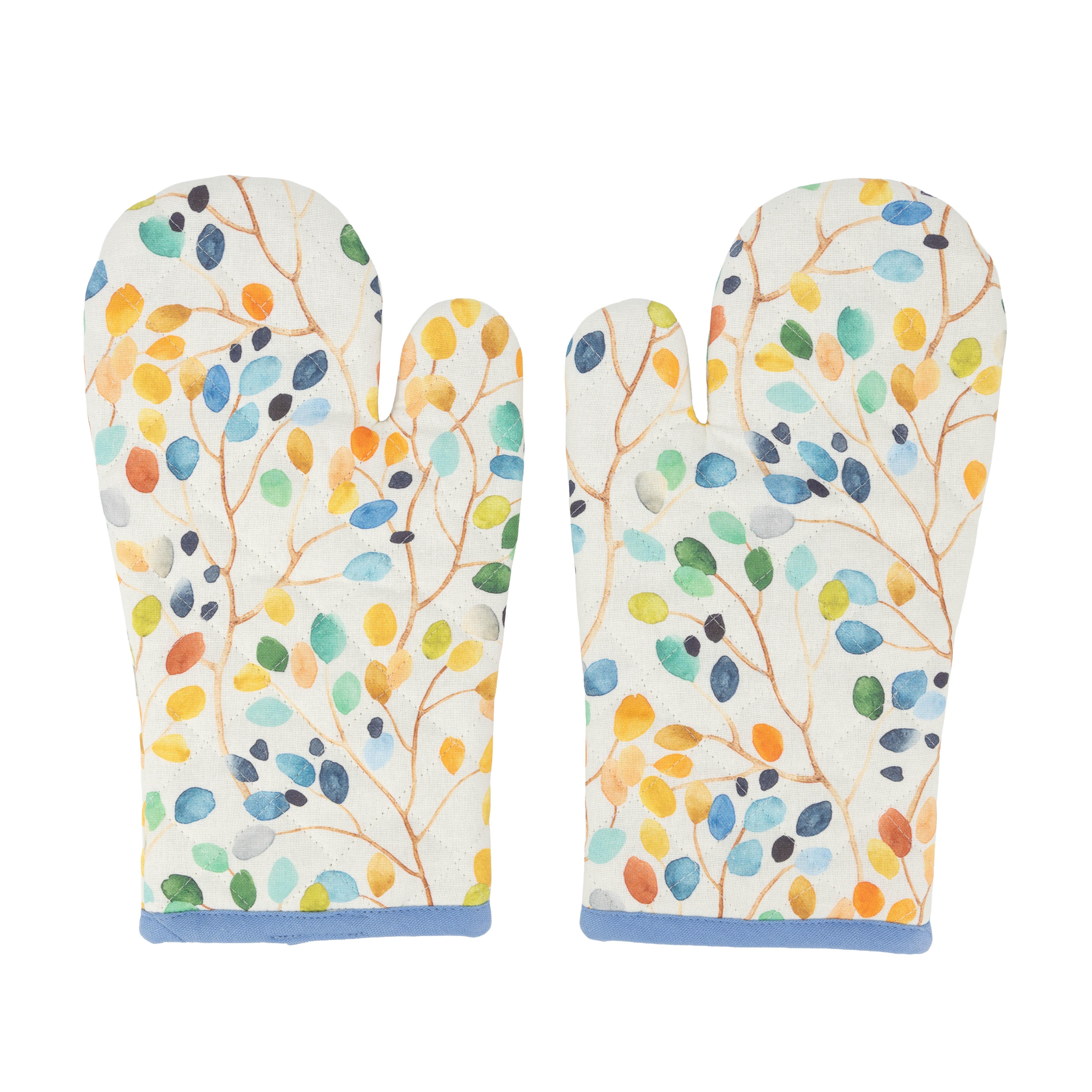 El Puente Fäustlinge "Leafy" Ofenhandschuhe aus Baumwolle 2er-Set, Handmade Handmade