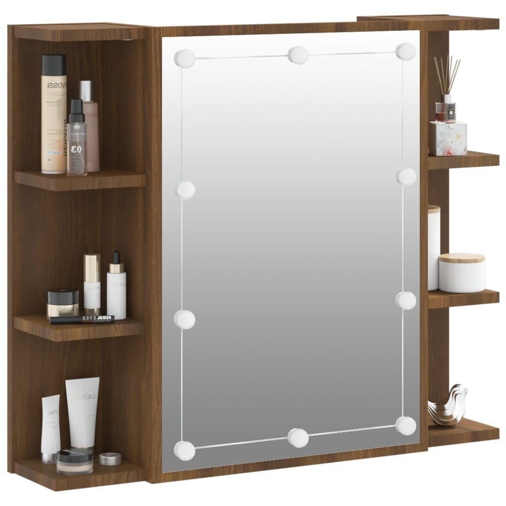 vidaXL LED Badezimmerspiegelschrank Eiche Braune cm 70x16,5x60 mit Eichen-Optik (1-St) Braun Spiegelschrank