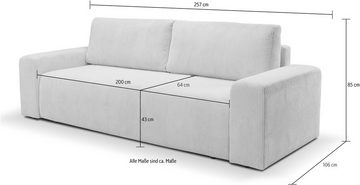 WERK2 Schlafsofa Hugo, Design 2-Sitzer Sofa in Cord mit Schlaffunktion & Bettkasten