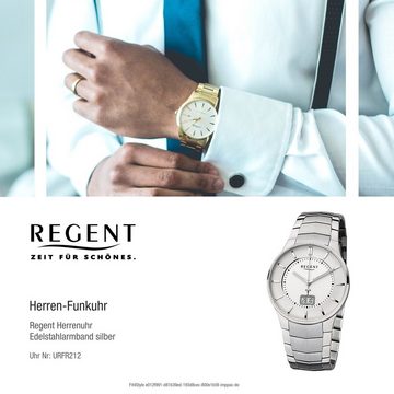 Regent Funkuhr Regent Herren-Armbanduhr silber, (Funkuhr), Herren Funkuhr rund, mittel (ca. 39mm), Edelstahlarmband