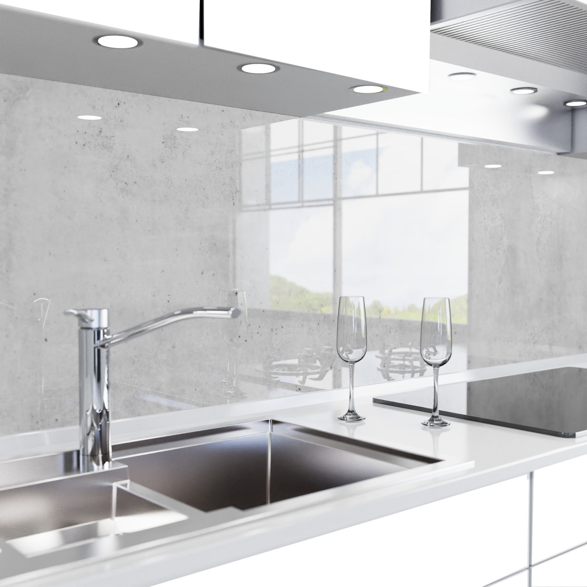 danario Küchenrückwand Folie selbstklebend, Glasoptik, Spritzschutz Küche, versteift & robust