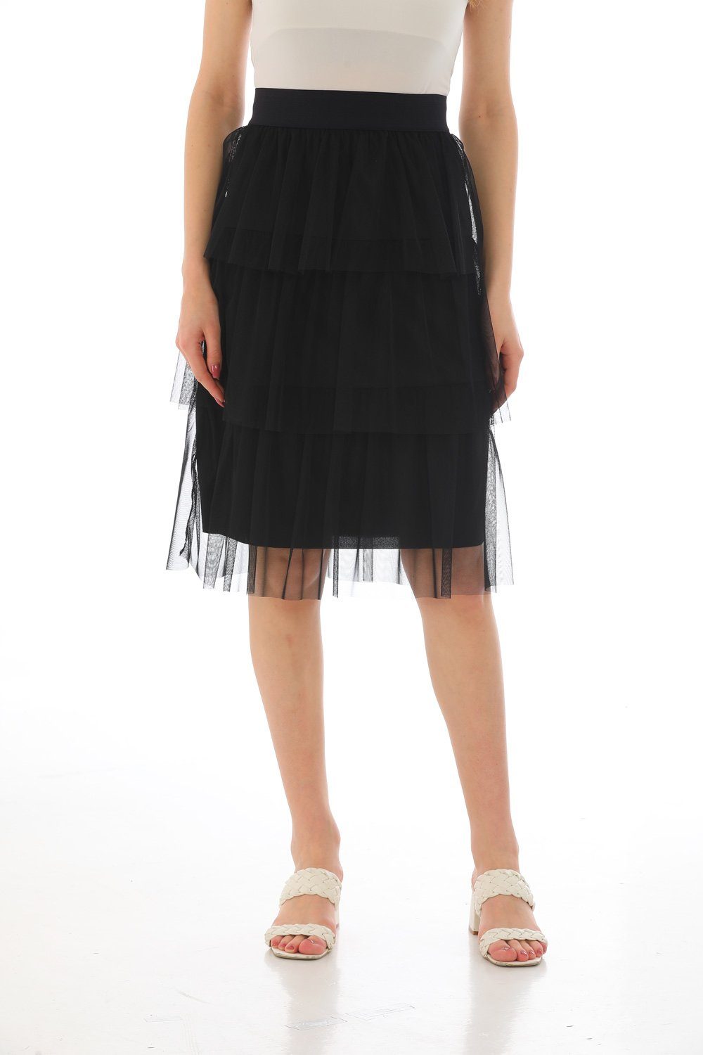 Bongual Stufenrock Tüllrock 3-lagig A-Linie Midirock günstig online kaufen