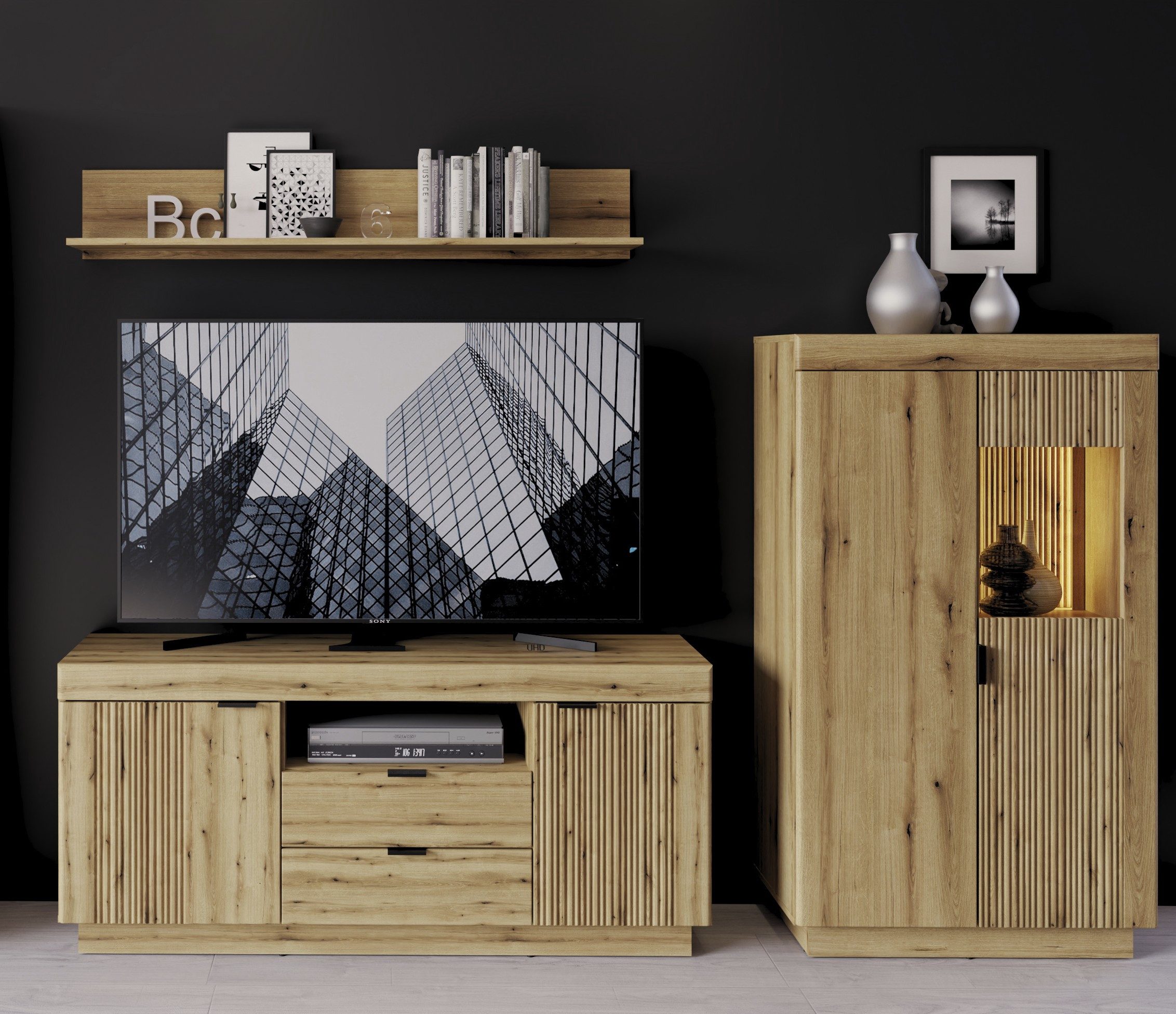 freiraum Wohnwand Delamar, (3-teilig), (3-teilig) in Coast Evoke Eiche Dekor - 226x165x40 (BxHxT)