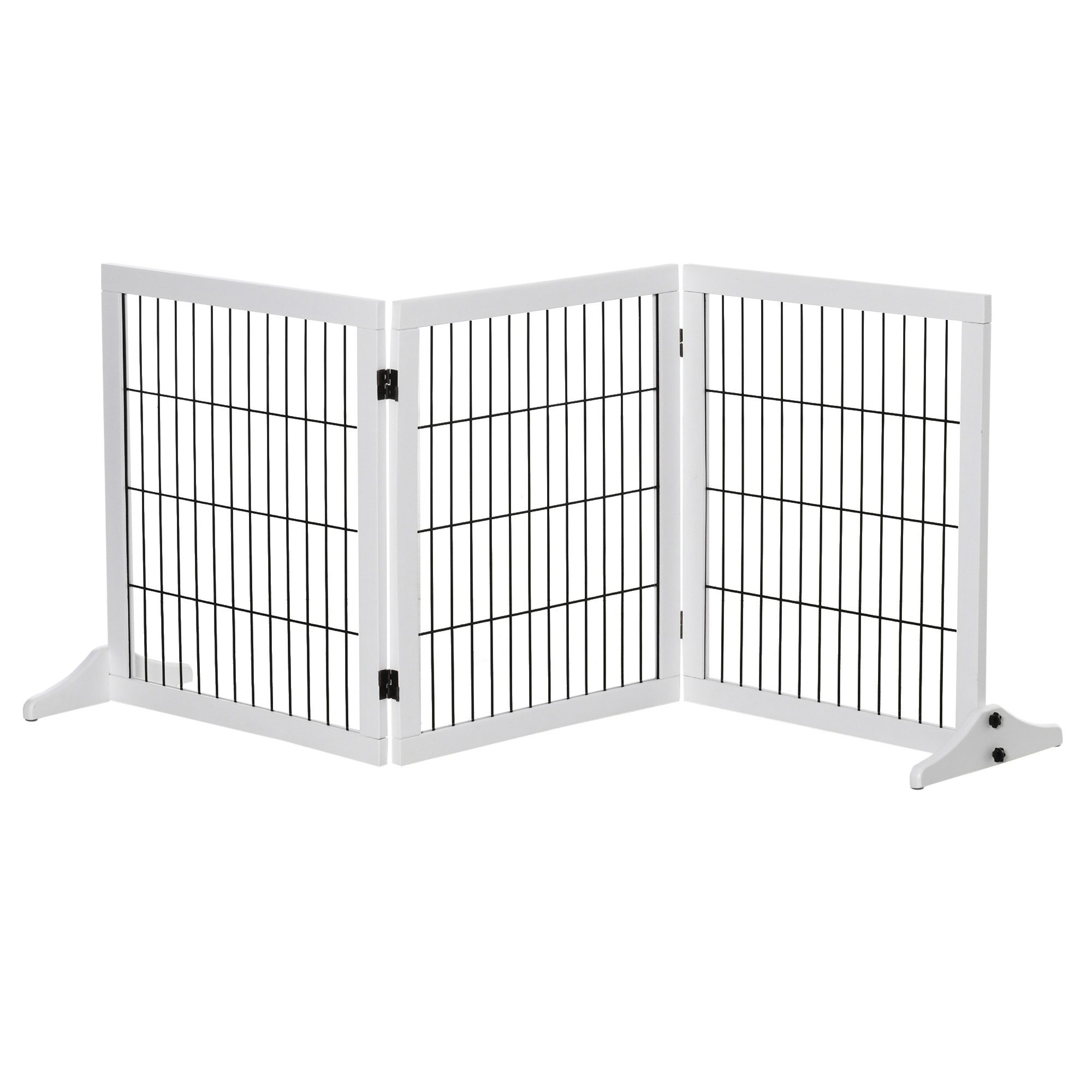 PawHut Hundegitter Absperrgitter Freistehendes Schutzgitter mit Füßen Holz (Hundeabsperrgitter, 1 St., Absperrgitter für Hunde), Weiß 185 x 36 x 71 cm – Bild 2 von 5