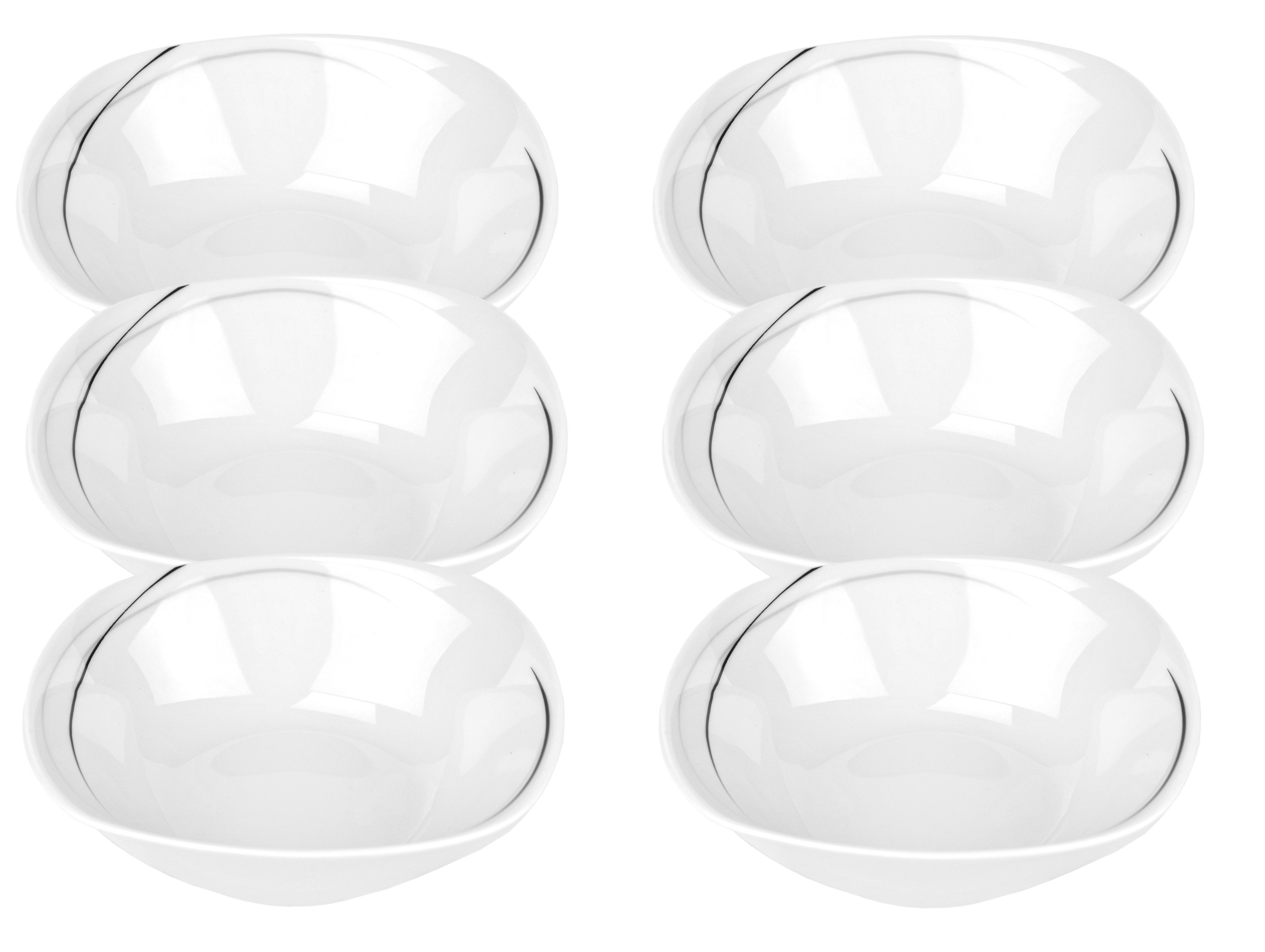 van Well Müslischale 6er Set Müsli- Salatschale Phönix 14,2cm Porzellan weiß mit Dekor, Porzellan