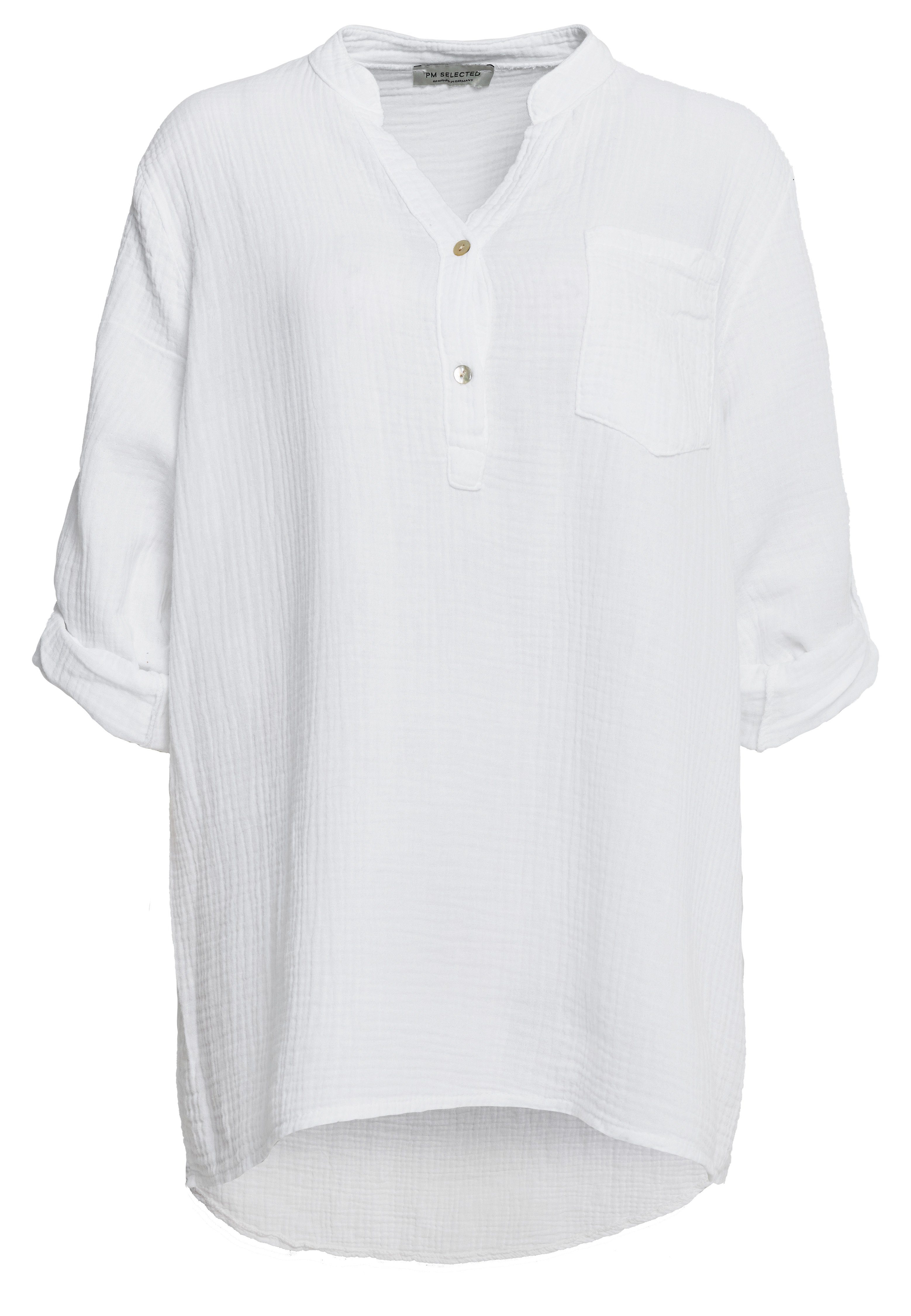 Rayshyne Longbluse PM-17 (Sommerliche Musselin Tunika Bluse mit Tasche in Einheitsgröße)