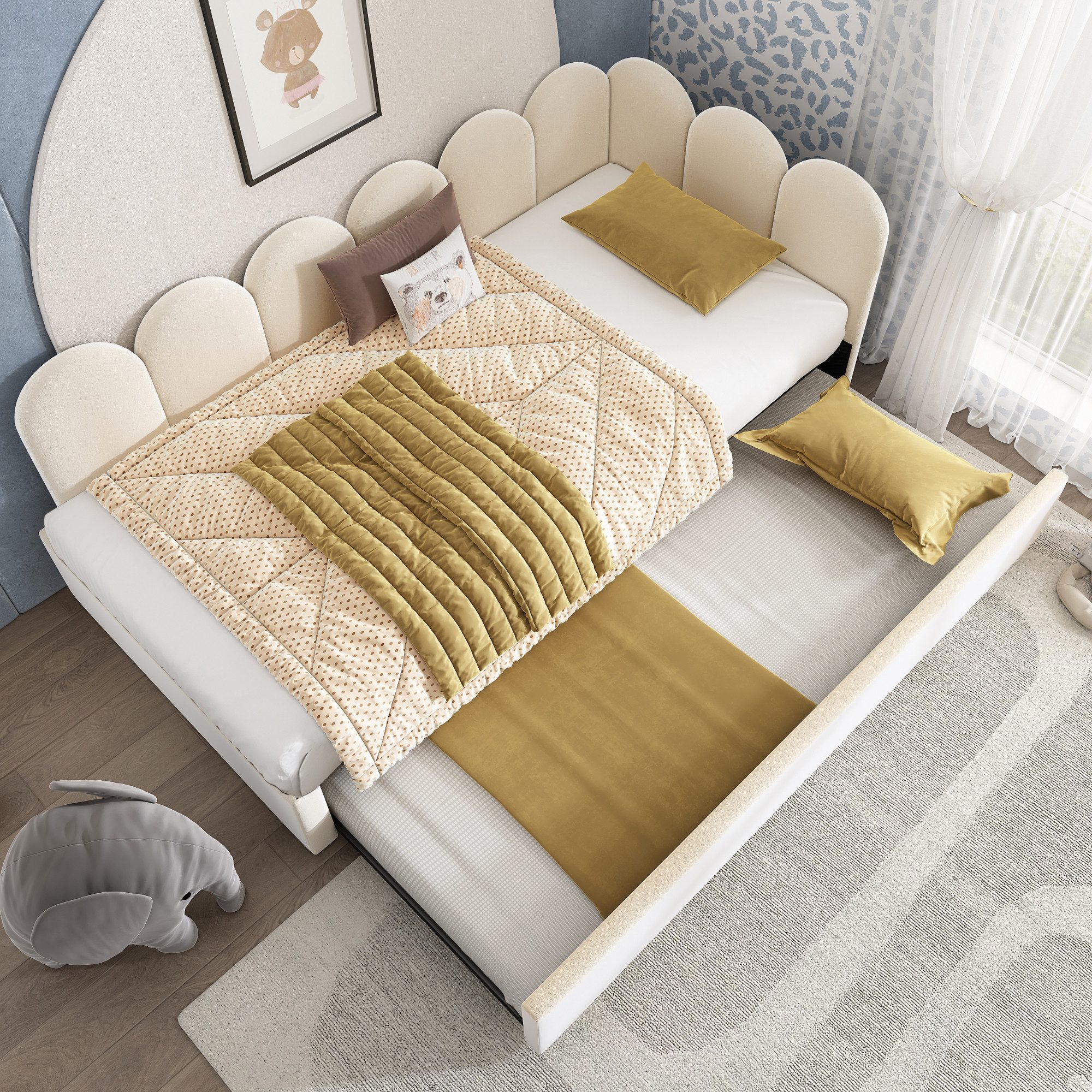 Flieks Daybett, Polsterbett Tagesbett Schlafsofa 90x200cm mit Ausziehbett 90x190cm