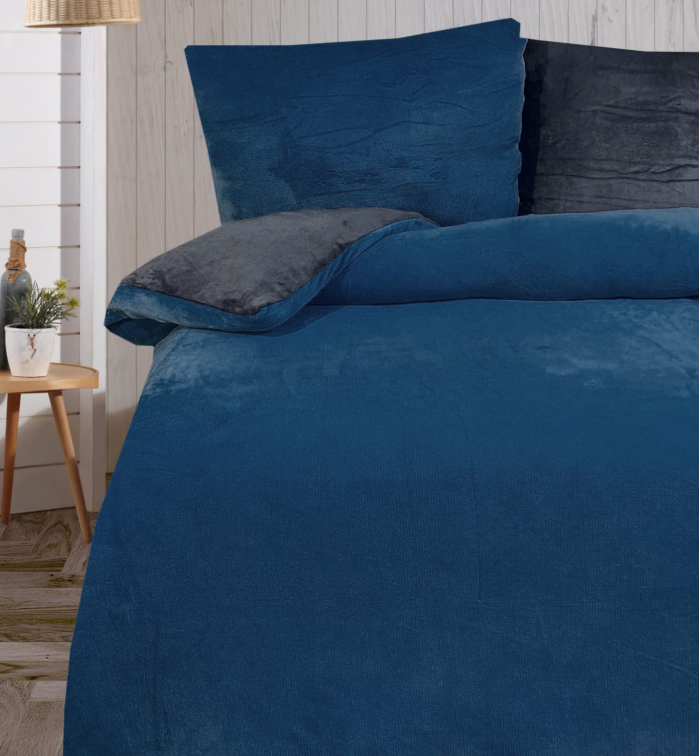 Visaggio Bettwäsche Winter Teddy Plüsch, Fleece, 2 teilig, Flauschig warmes Cashmere Touch, Einfarbig Wende