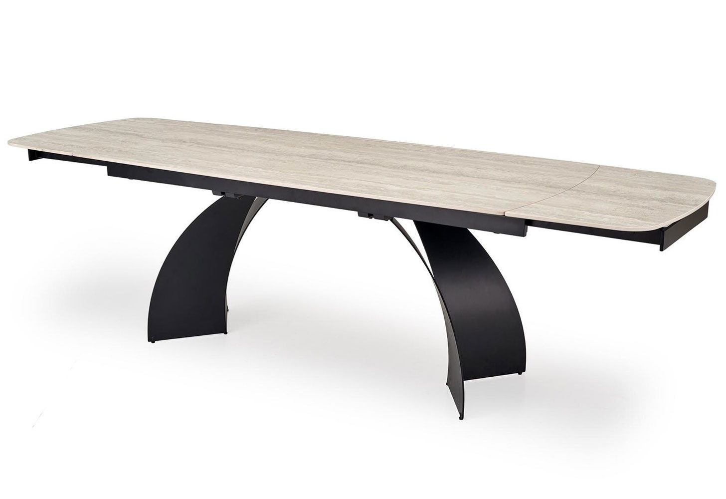 Feldmann-Wohnen Esstisch Vitrus (Tischplatte ausziehbar bis zu 260 cm, 1-St., moderne Travertin-Optik, schwarzes Metallgestell), 180-260x90x76cm Travertin / schwarz ausziehbar