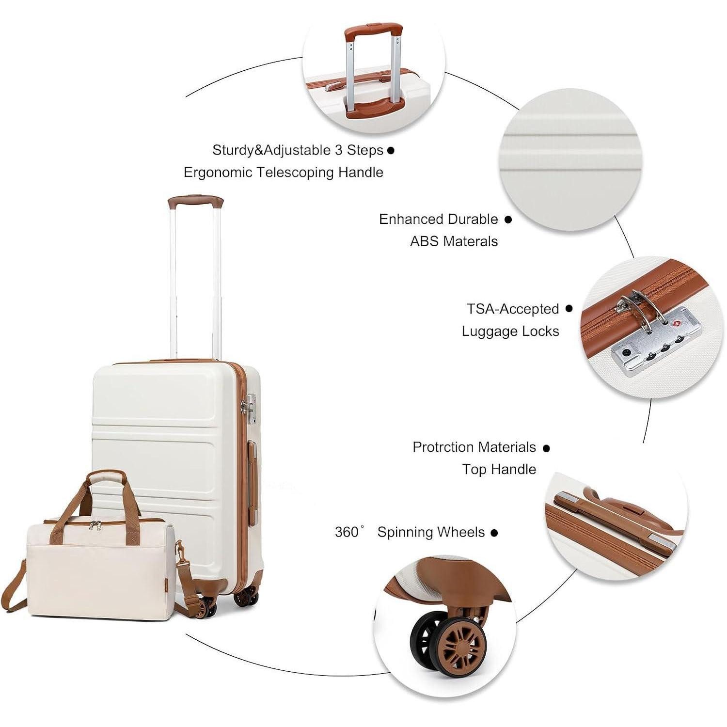 LuxusKollektion Kofferset Handgepäck-Koffer Trolley Set 2-teilig, Cremeweiß, Ryanair Reisetasche