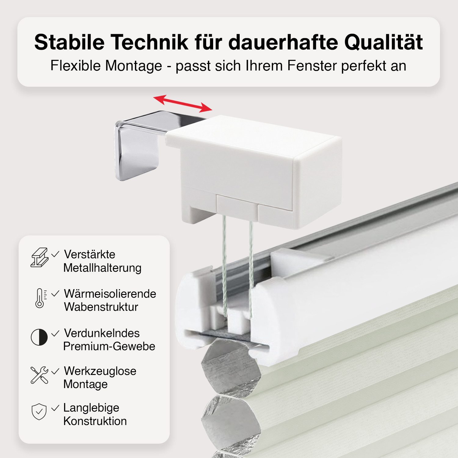 Rikmani Plissee Thermo Fensterplissee ohne Bohren, Naturweiß, 40x130, verdunkelnd, Klemmfix, Langlebige Premium-Qualität, Thermo Plissee – Bild 4 von 5
