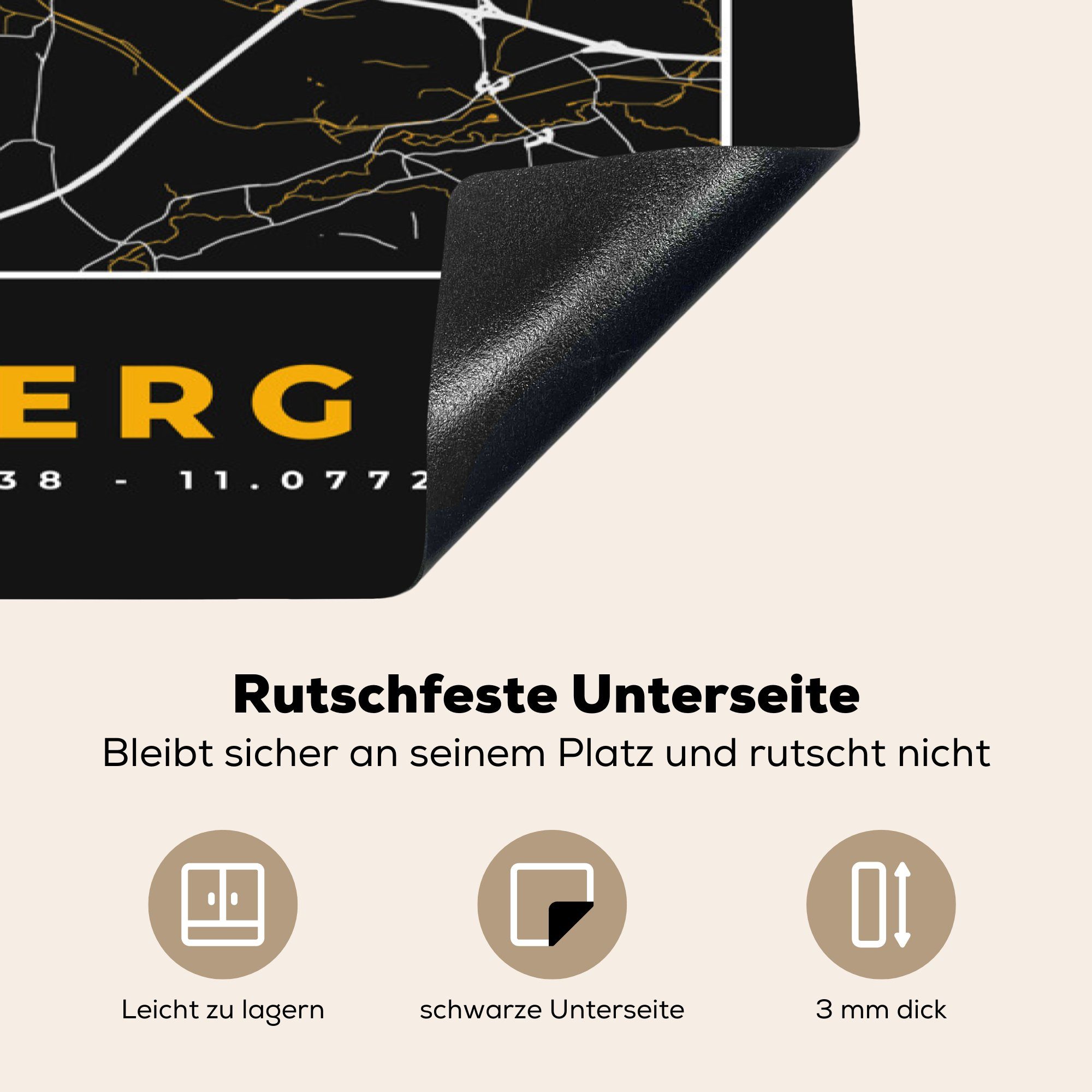 - Gold (1 Nürnberg - cm, MuchoWow 78x78 für Deutschland, - Stadtplan Herdblende-/Abdeckplatte küche Karte Arbeitsplatte Vinyl, Ceranfeldabdeckung, - tlg),