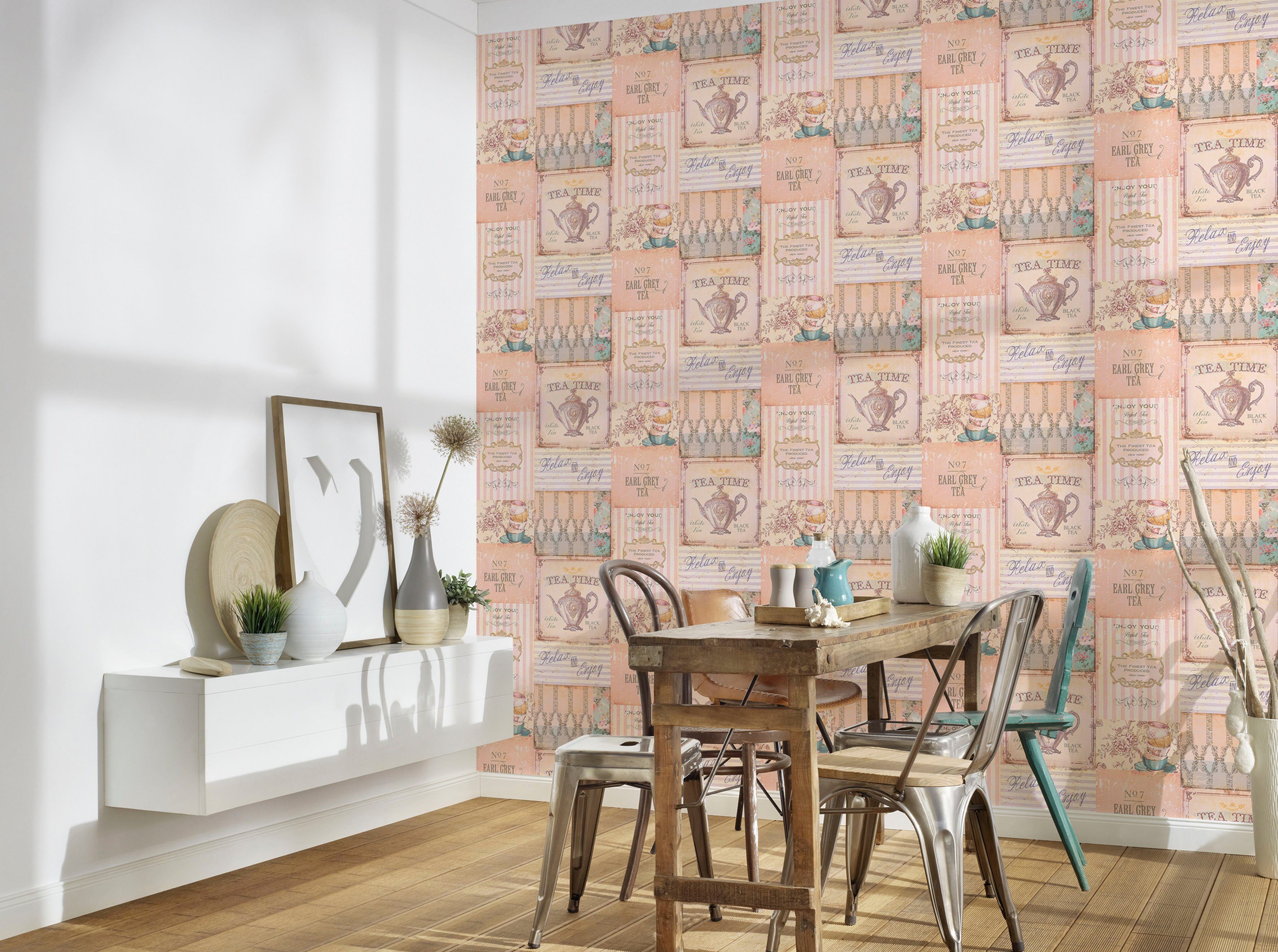 Patchwork, glatt, beige/rosa/weiß St) A.S. Vliestapete Création PintWalls (1 Landhaus matt,