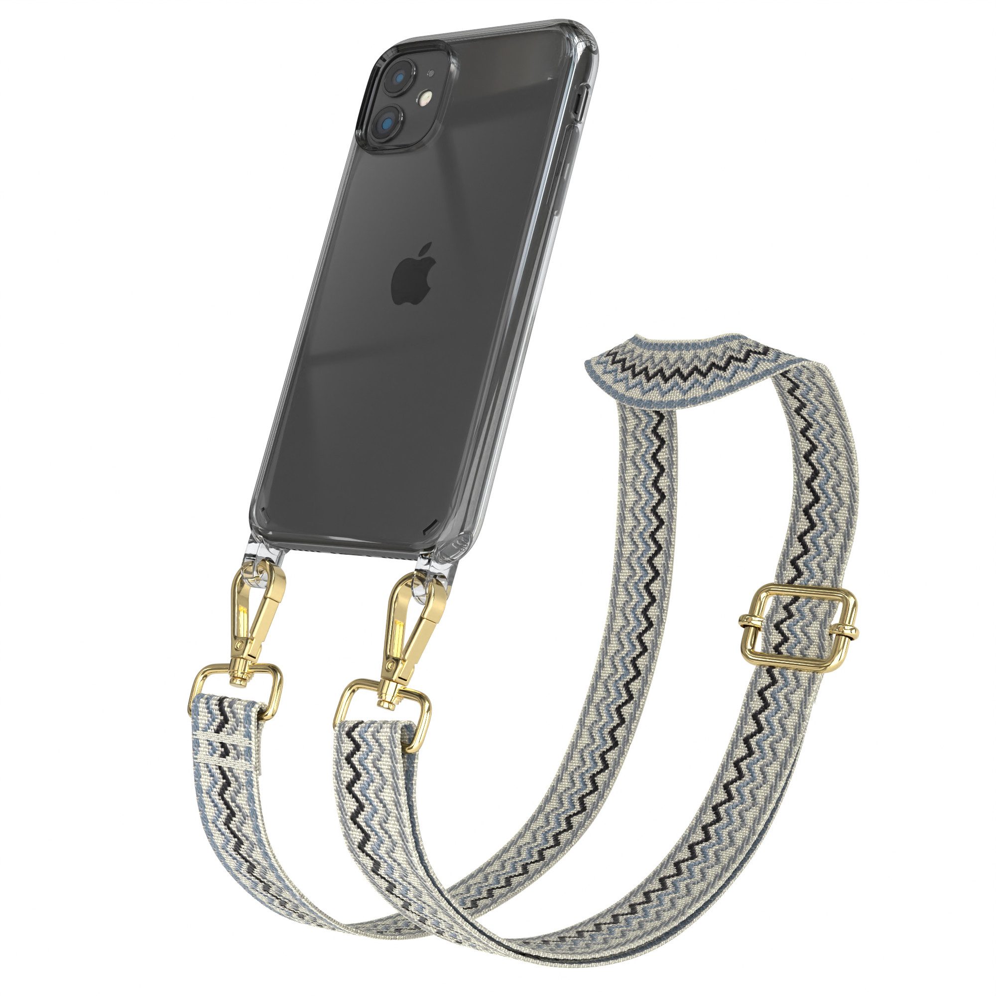 EAZY CASE Handykette Boho Umhängeband für Apple iPhone 11 6,1 Zoll, Backcover Handyhülle zum Umhängen Ersatzkordel Handy Tasche Hellblau