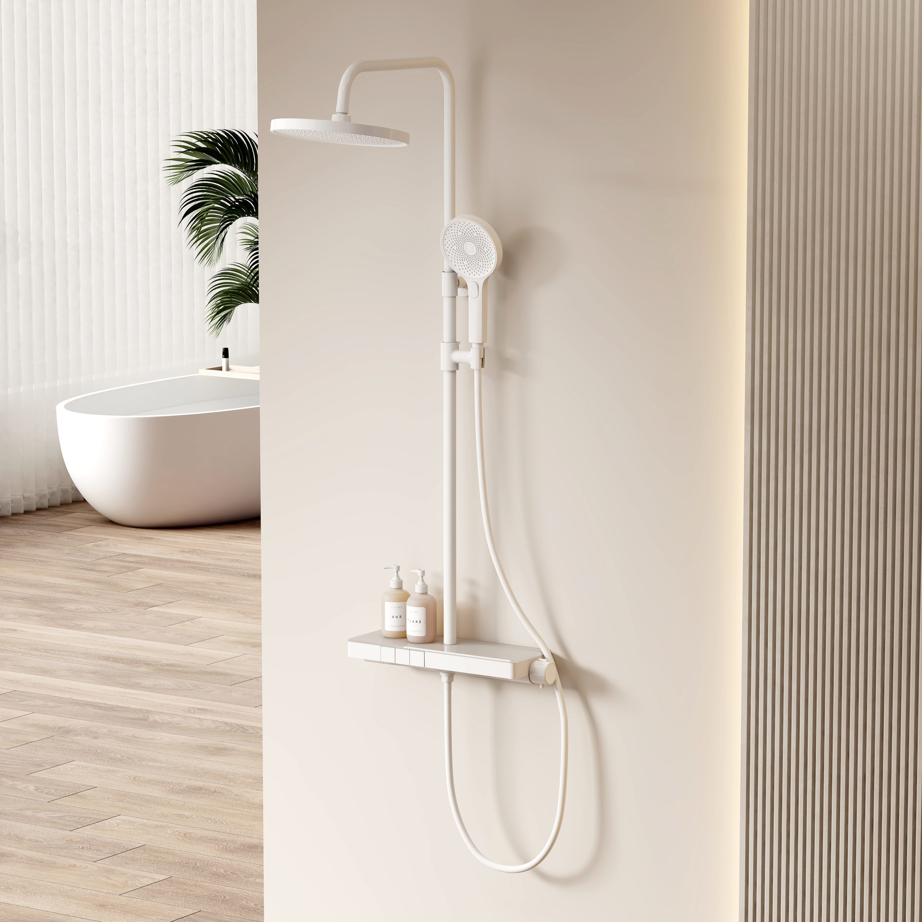 Duschsystem Duschset mit rundem Regenduschkopf und 40 cm Thermostat-Druckknopf