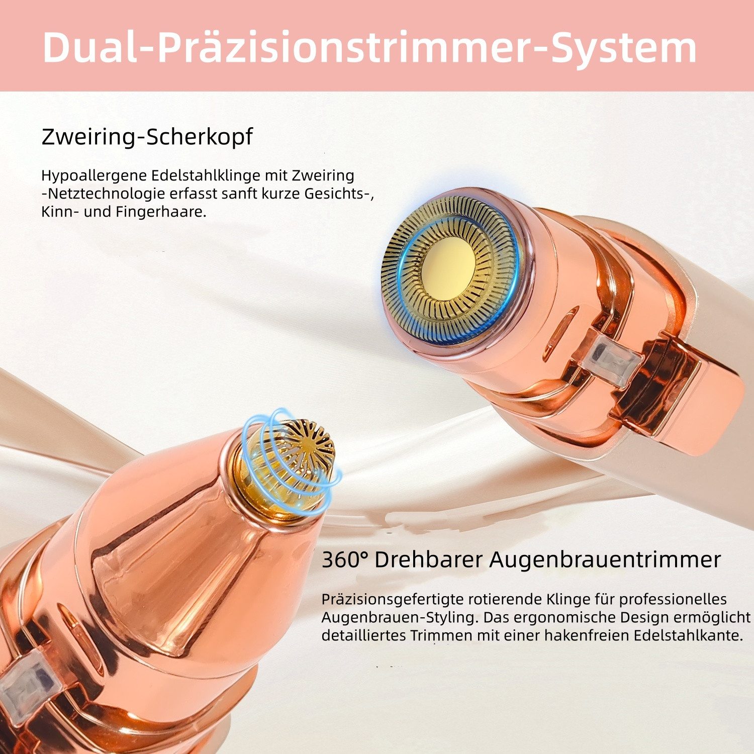 HATTEKER Gesichtsepilierer HT-586, Aufsätze: 1 St., Augenbrauentrimmer, Wet&Dry 2-in-1
