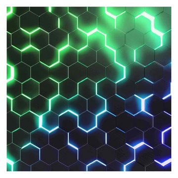 Bilderdepot24 Mustertapete Hexagone Neonlicht Grün 3D-Optik Muster Neon Art Gaming schwarz modern, Glatt, Matt, (Inklusive Gratis-Kleister oder selbstklebend), Jugendzimmer Gaming Zimmer Tapete Wohnzimmer Vliestapete Wandtapete