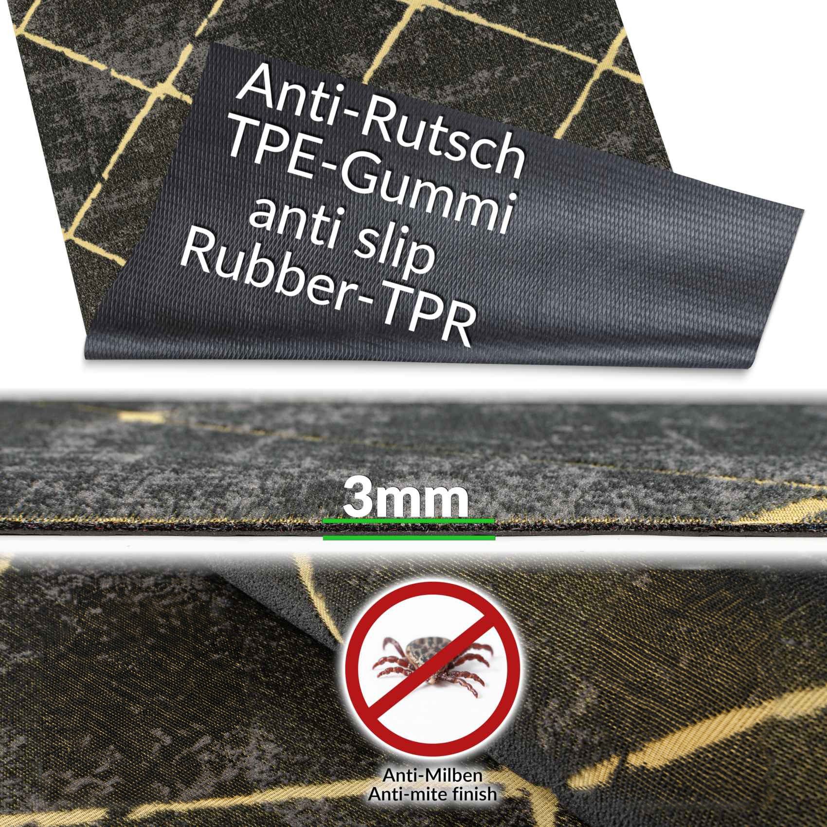ANRO Küchenläufer AYDI Teppichläufer Premium Läufer Textil, Eckig, Bodenläufer 100x50cm Karo Schwarz pflegeleicht – Bild 4 von 5
