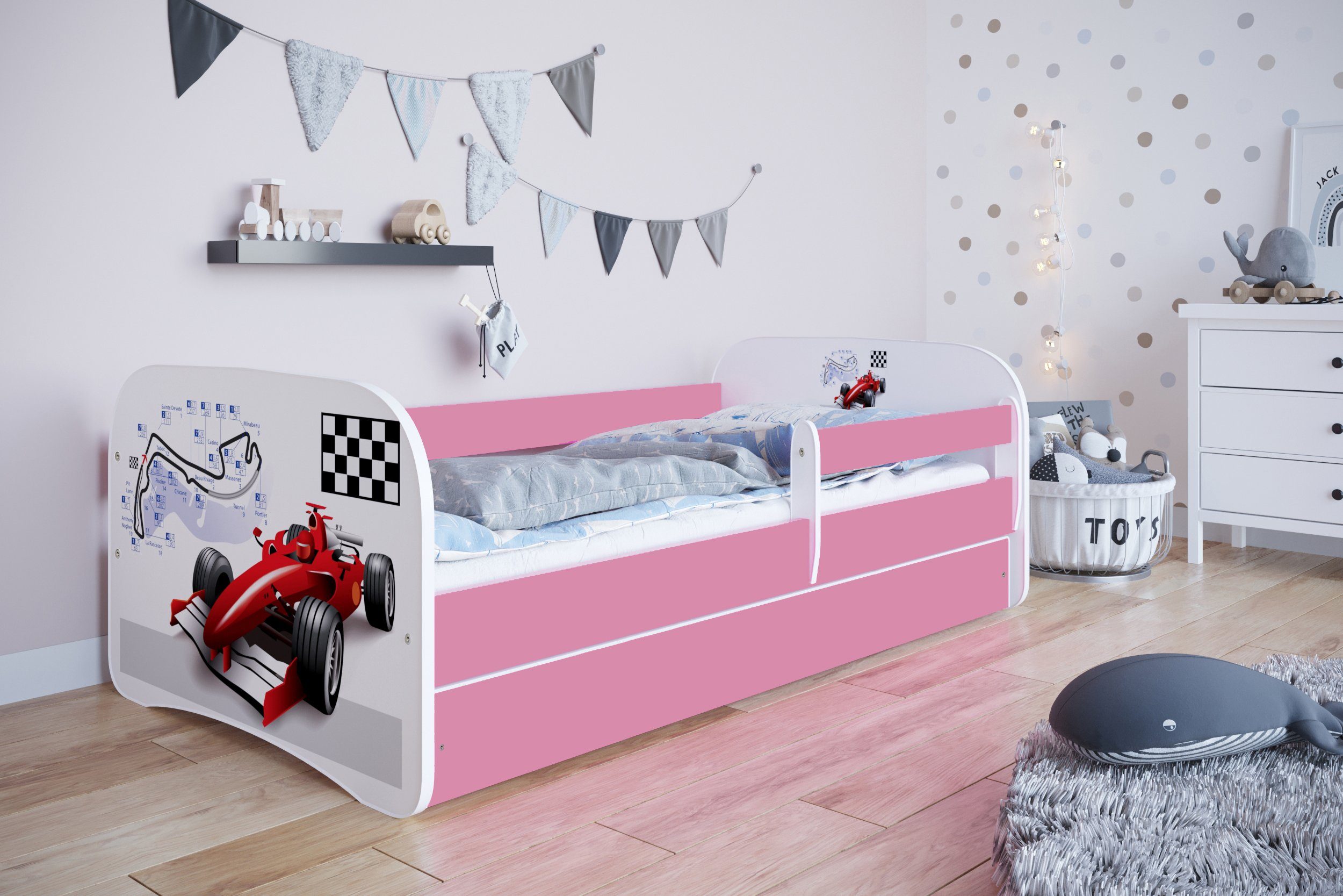 Bjird Kinderbett Babydream 180x80 cm 160x80 cm 140x70 cm (optional mit Matratze, mit Schublade Rausfallschutz und Lattenrost), verschieden Farben und Varianten für Mädchen und Jungen