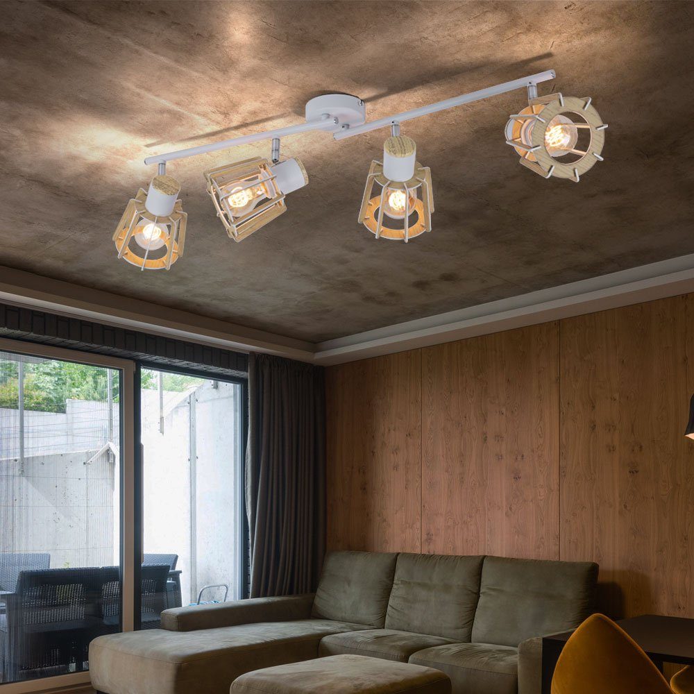 Globo Deckenstrahler, Leuchtmittel nicht inklusive, Deckenlampe Wohnzimmerleuchte 4 Flammig Metall Holz weiß L 80 cm