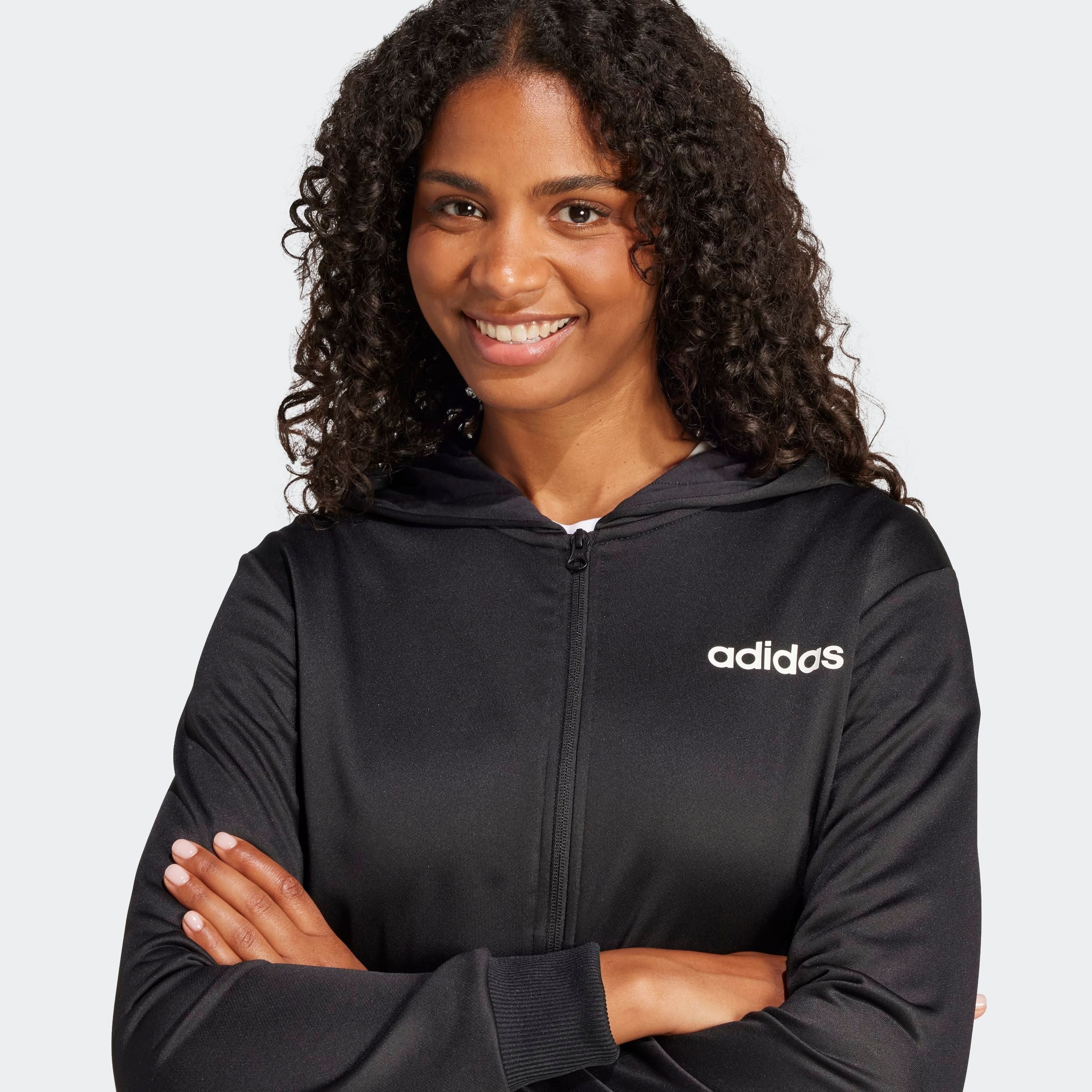 adidas Sportswear Trainingsanzug ESSENTIALS LINEAR (2-tlg), zweiteiliges Set, für Laufen, aus Polyester, mit Rippbündchen