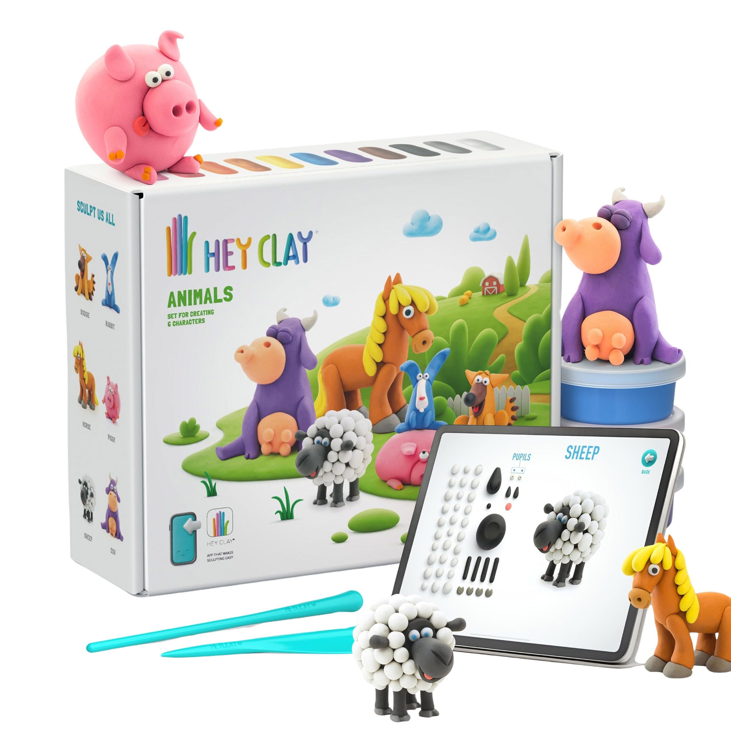 Hey Clay Modelliermasse Hey Clay Tiere, Spielknete + Zubehör, Modelliermasse, 15 Farben