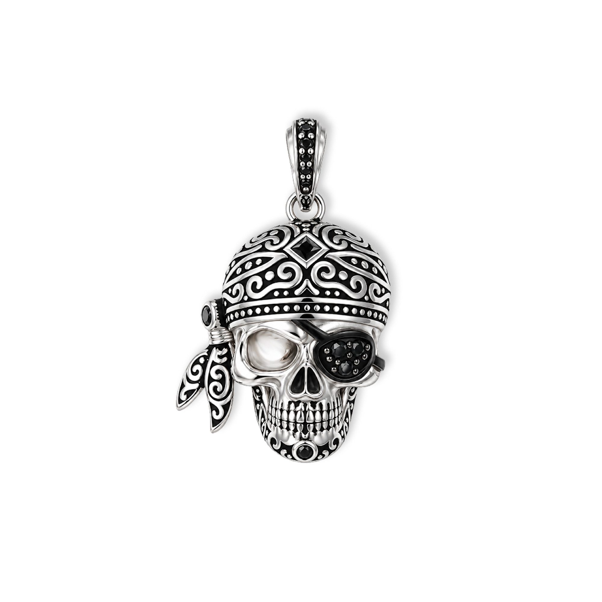 Seinerzeit FLORA & FAUNA Kettenanhänger Sparrow Piratenschädel Anhänger, Schmuck aus 925 Sterling Silber (Von Piratenabenteuern und geheimnisvoller Totenkopfsymbolik inspiriert – Unisex Schmuck – ein markanter Begleiter im Alltag und zu besonderen Anlässen, 1-tlg., inkl. Geschenkverpackung für Frauen ob Freundin, Mutter, Ehefrau, Oma), rhodiniert, geschwärzt und Zirkonia-Steinen